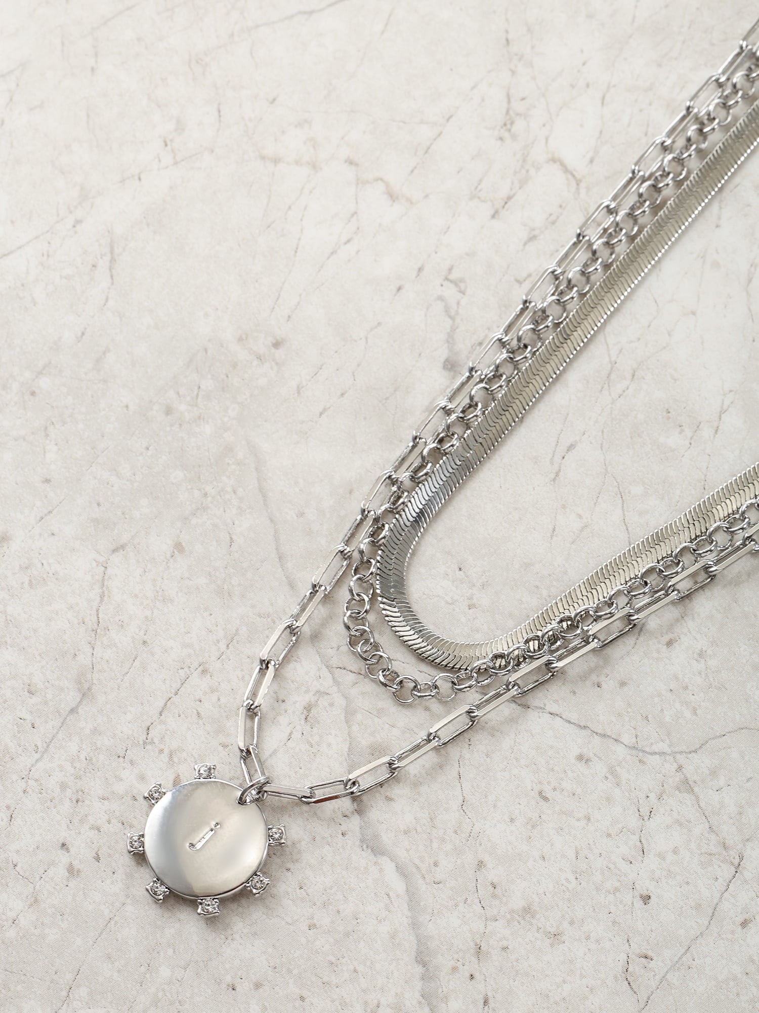 Silvertone Necklace, 3 Piece, Initial A