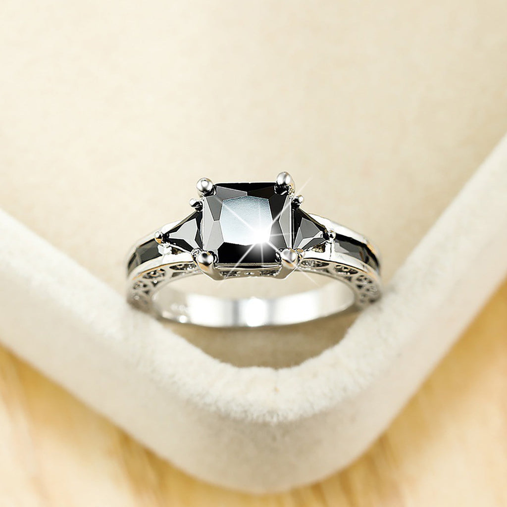 Women Ring Black Zircon Ring Ladies Jewelry Engaged Ring (Black,9)