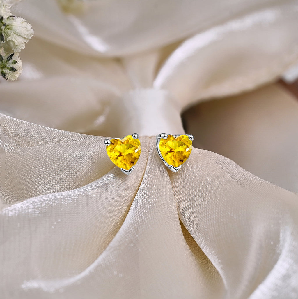 1.5 Heart Cut - Cubic Zirconia - April Solitaire Stud Earrings in 18K White Plating for Women