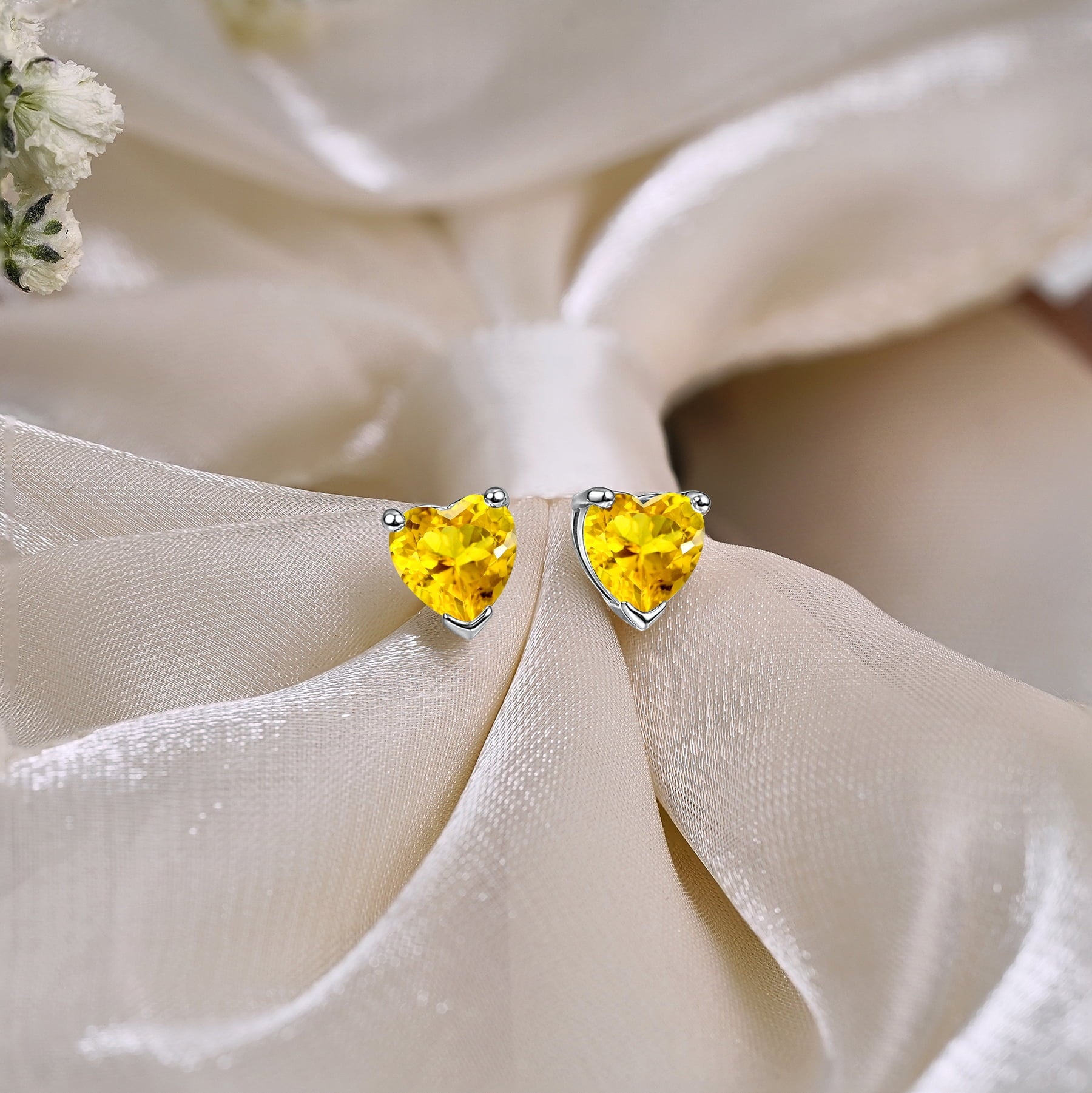1.5 Heart Cut - Cubic Zirconia - April Solitaire Stud Earrings in 18K White Plating for Women