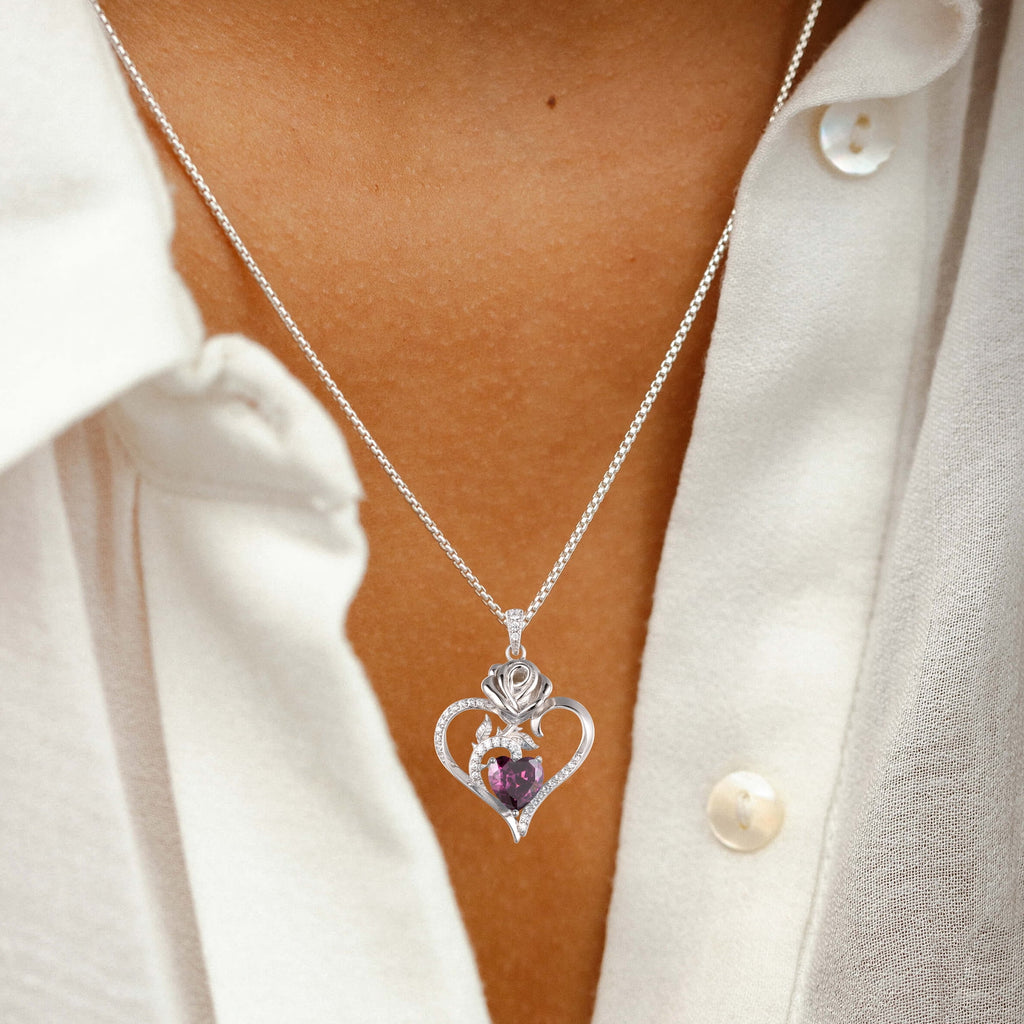 925 Sterling Necklace Rose Flower Heart Pendant Jewelry Valentines Gifts for Women Mom Wife/Lover