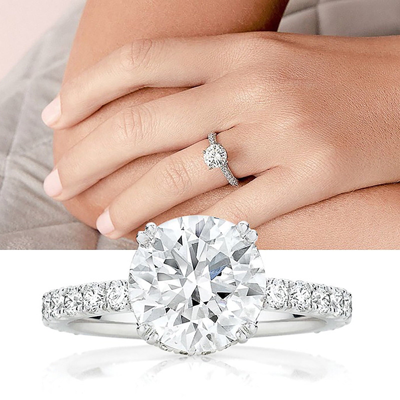 Women Round Diamond Zirconia Ring Ladies Jewelry Engaged Ring (,6)