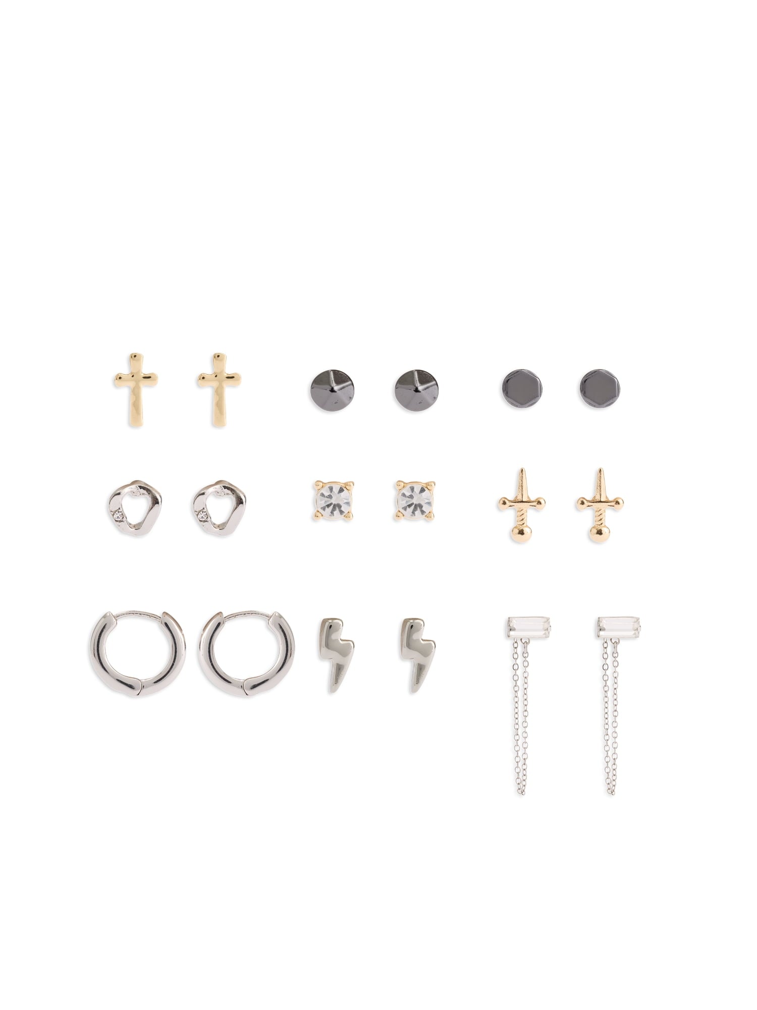 Women's Tone Western Mixed Stud &amp; Hoop 9-Piece Earring Set