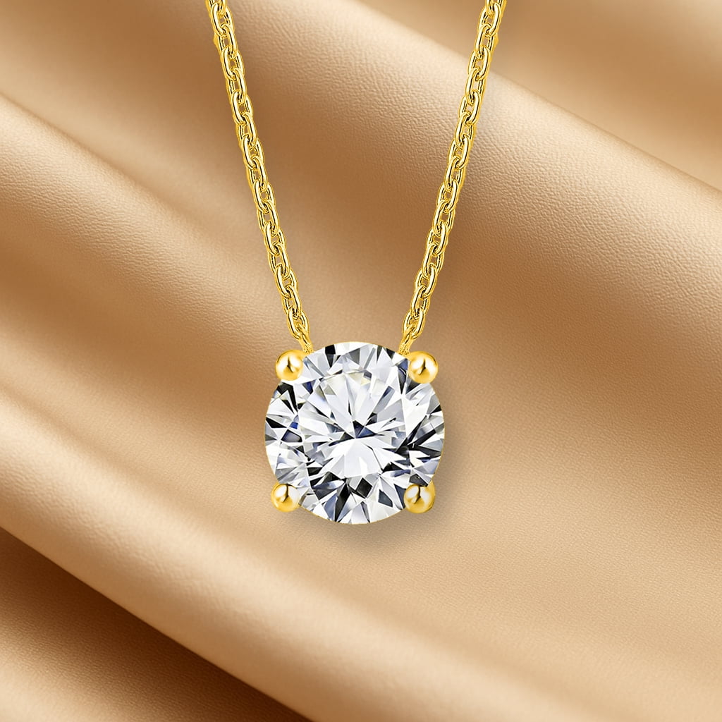 1 - April Solitaire Pendant Necklace in 18K White over , Female, Adult