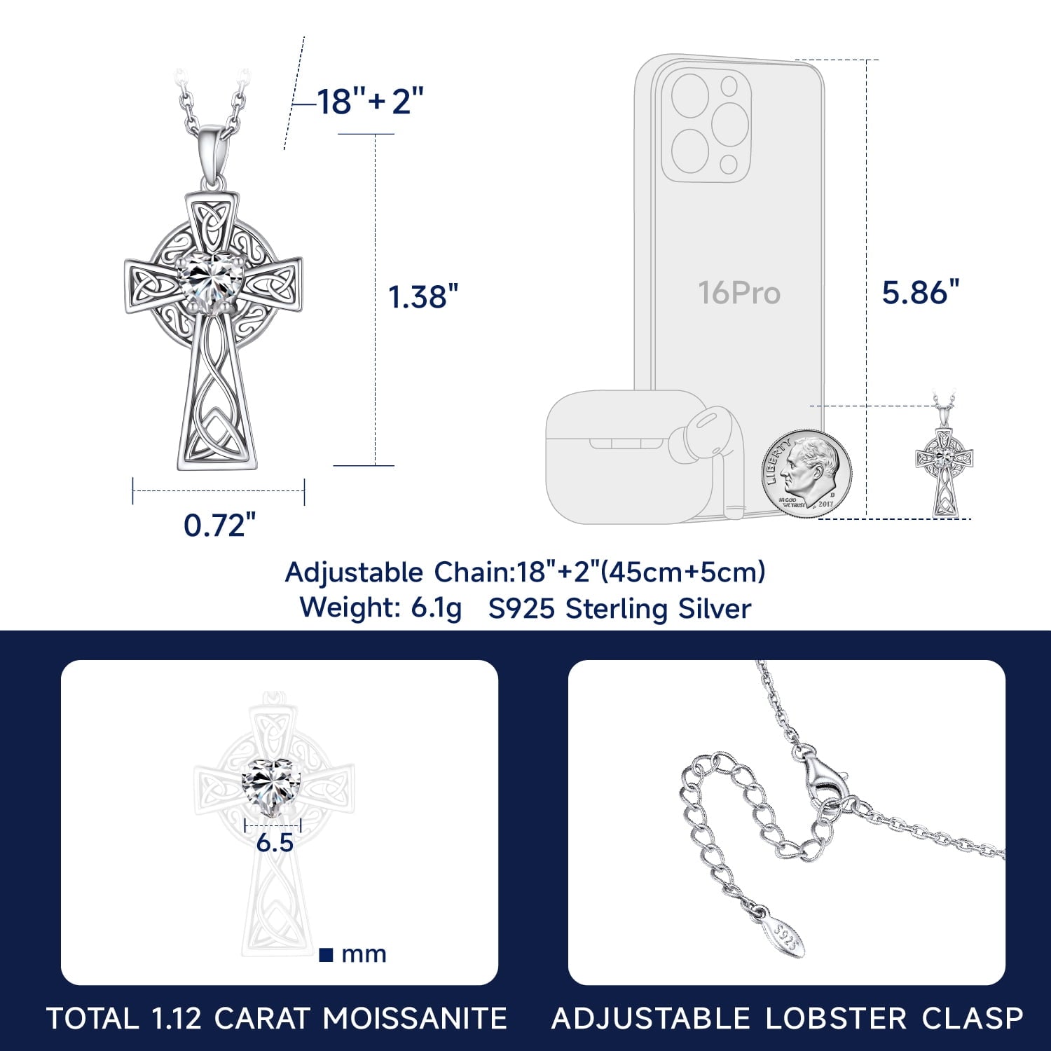 Cross Necklace for Women 1 Cross Pendant 925 Sterling Easter Christian Jewelry Gifts