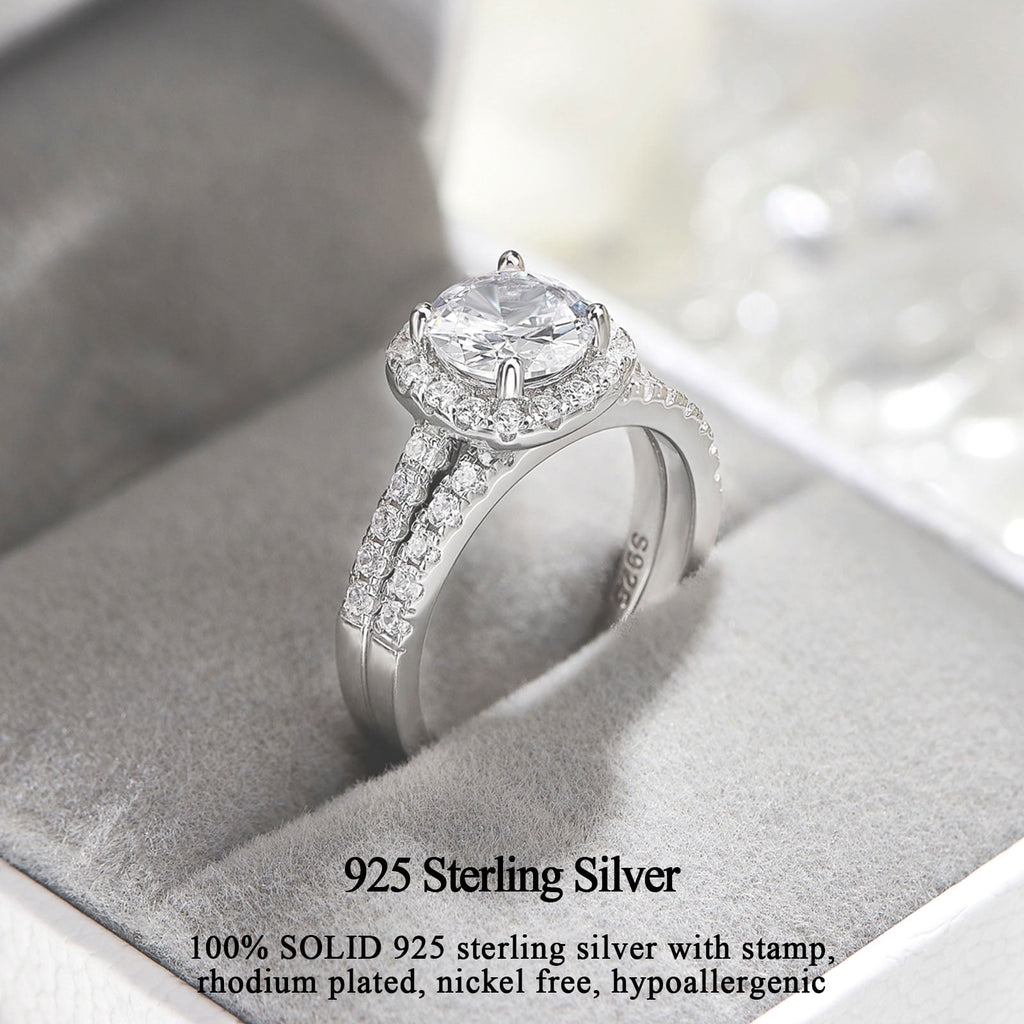 2Ct Round Cut Wedding Rings for Women Halo Engagement Ring Sets 925 Sterling CZ Size 8