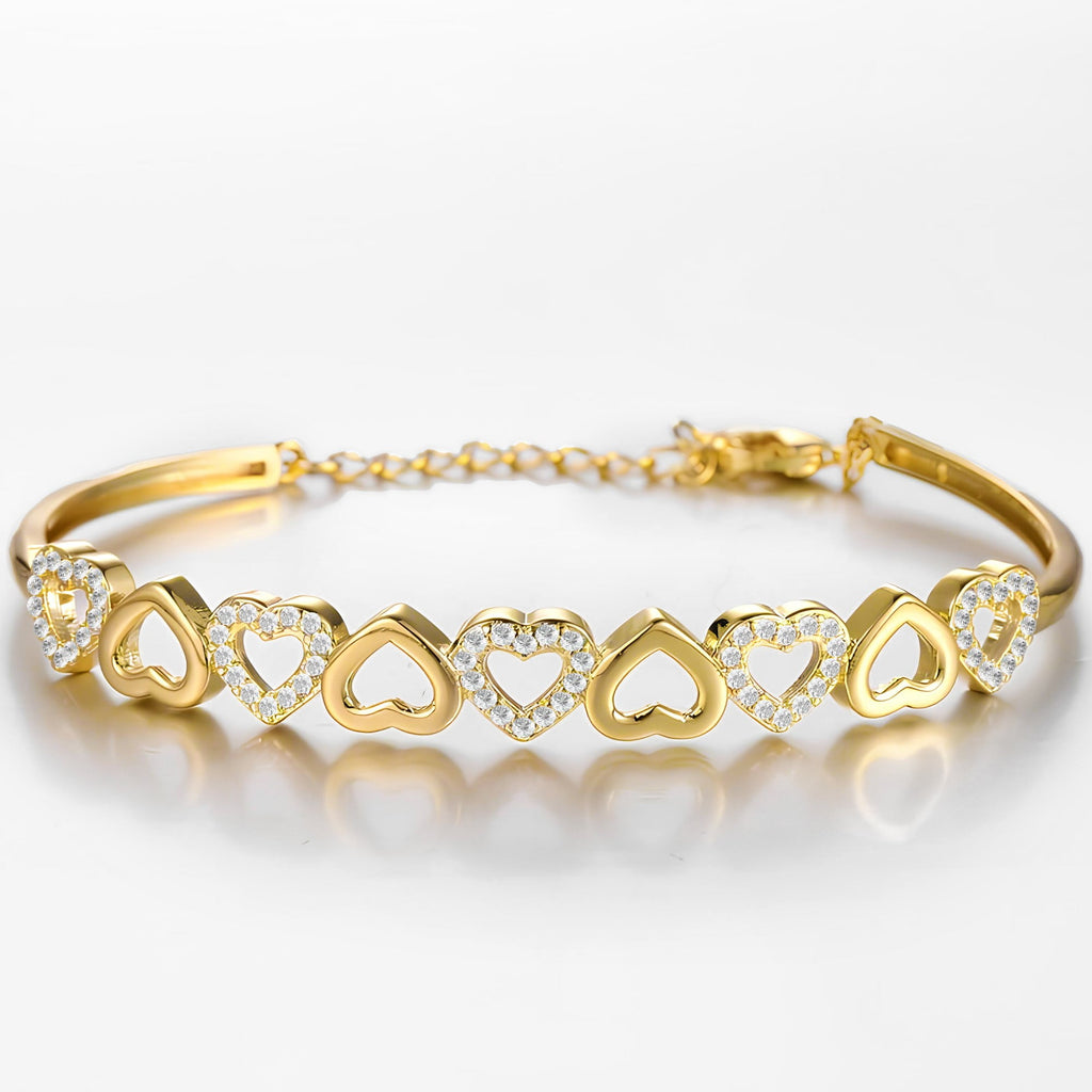 14K White Hearts Bangle Adjustable Bracelet with crystals from in 14K White Plated