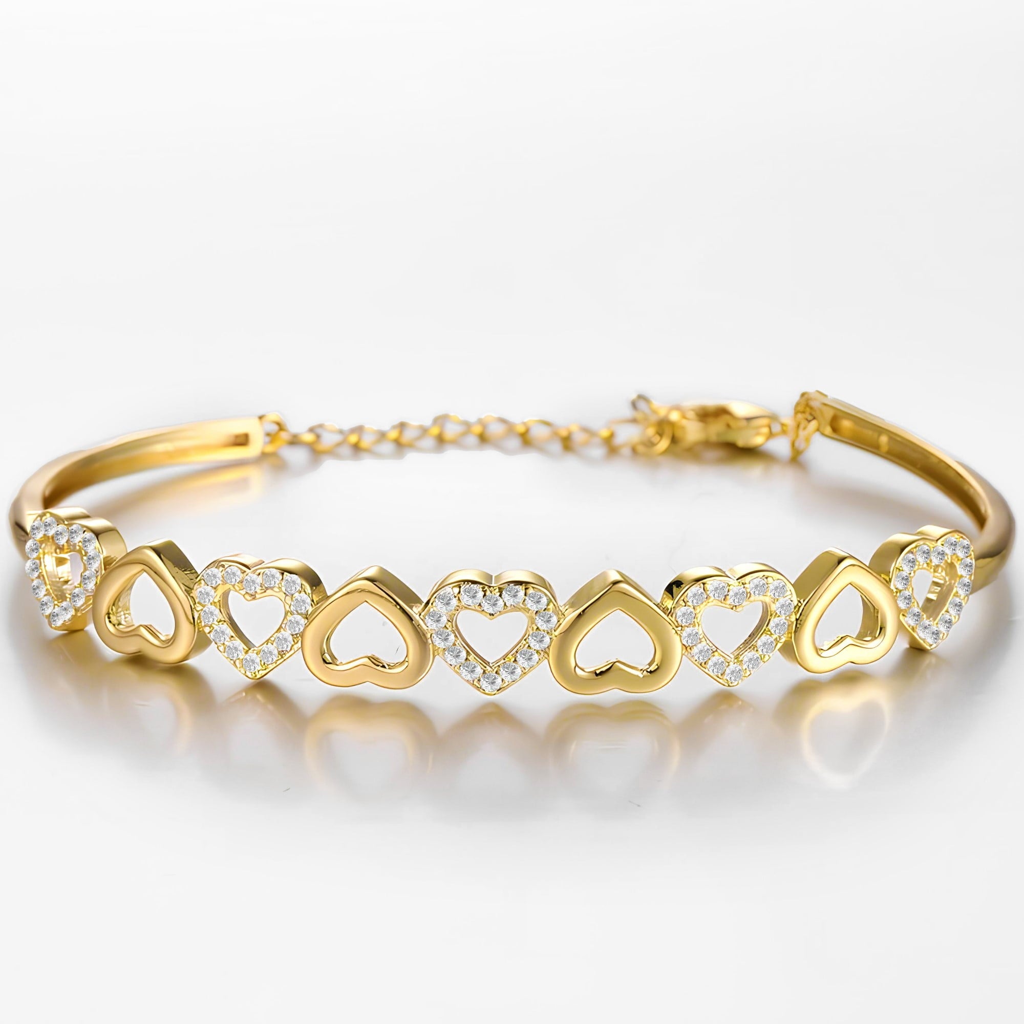 14K White Hearts Bangle Adjustable Bracelet with crystals from in 14K White Plated