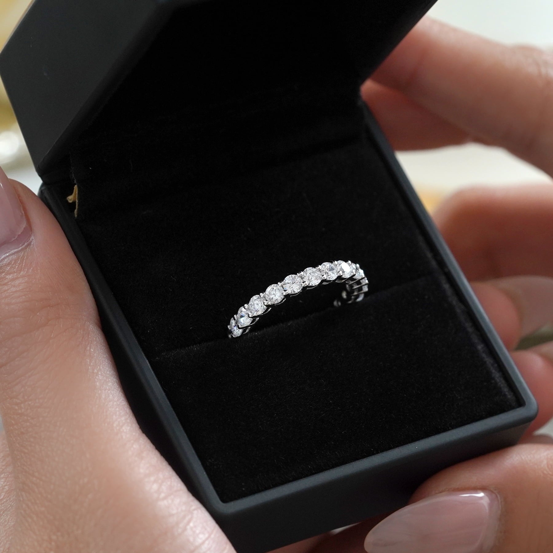 3.75 Round Cut Cubic Zirconia Eternity Ring - Classic Prong Style Wedding Ring in White Plating for Women