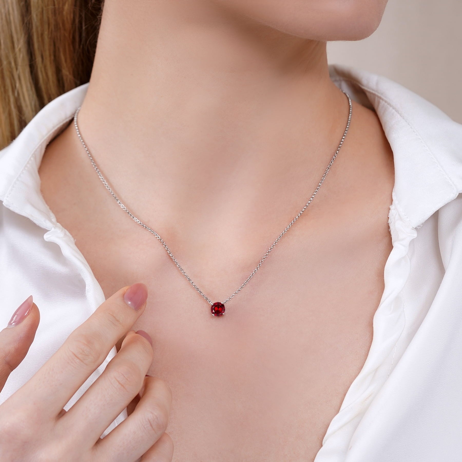 1 - April Solitaire Pendant Necklace in 18K White over , Female, Adult