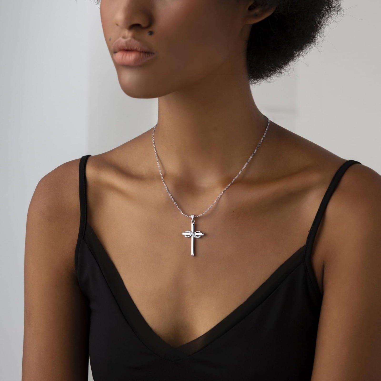 14K Plated Zirconia Cross Pendant Necklace for Women with 925