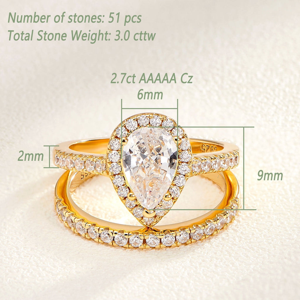 2Ct Round Cut Wedding Rings for Women Halo Engagement Ring Sets 925 Sterling CZ Size 8