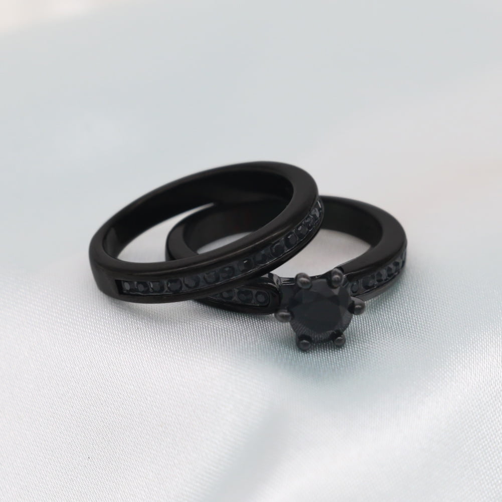 Matching Rings Couple Rings Black Plated 1CT Purple Cz Women Wedding Ring Sets