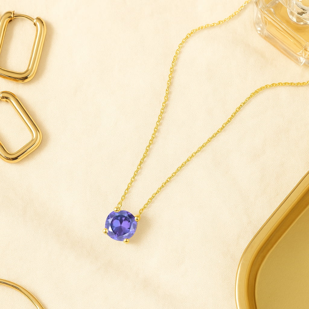 1 - April Solitaire Pendant Necklace in 18K White over , Female, Adult