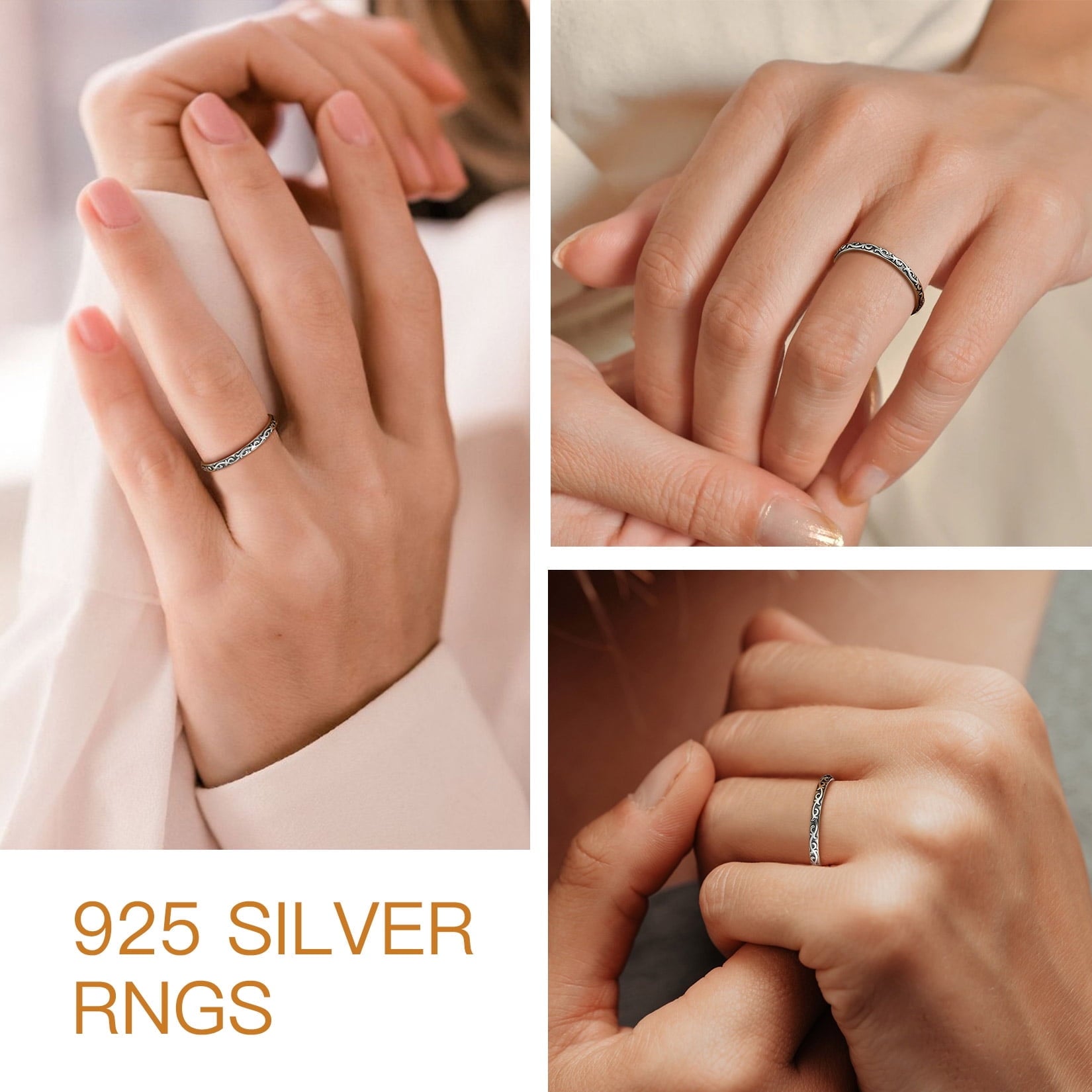 925 Sterling Celtic Knot Band Ring, 2MM Thin Vintage Finger Thumb Ring for Women