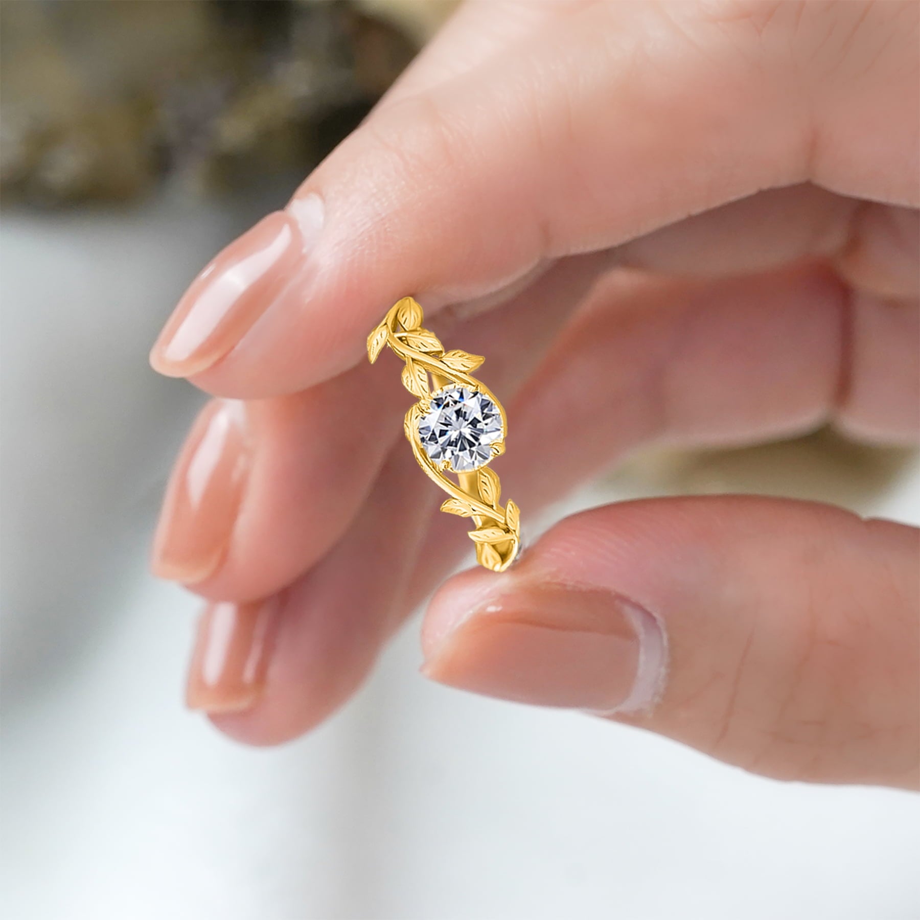 0.50 Round Cut Bohemian Engagement Ring - Vintage Ring - 18k White Plating for Women