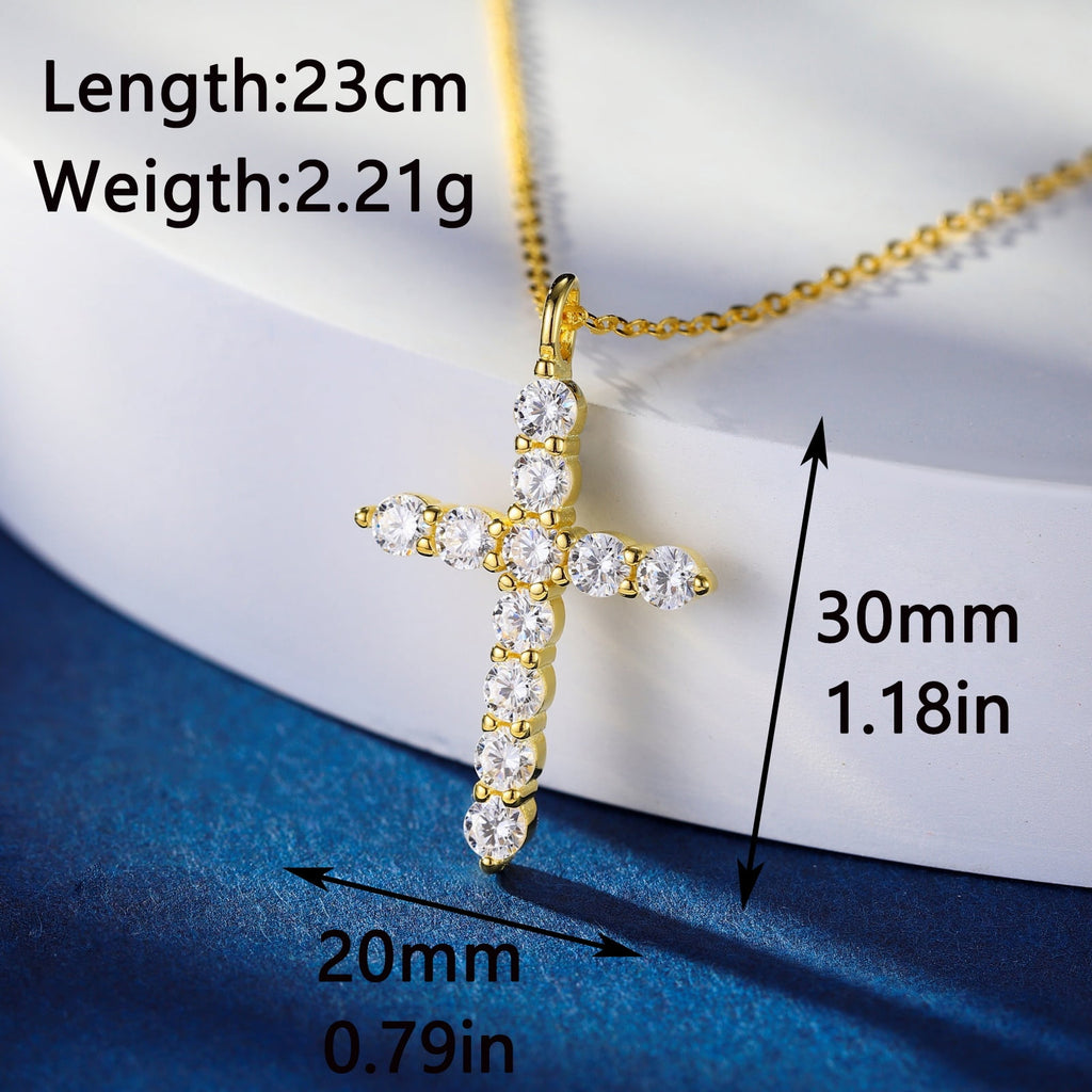 14K Plated Zirconia Cross Pendant Necklace for Women with 925