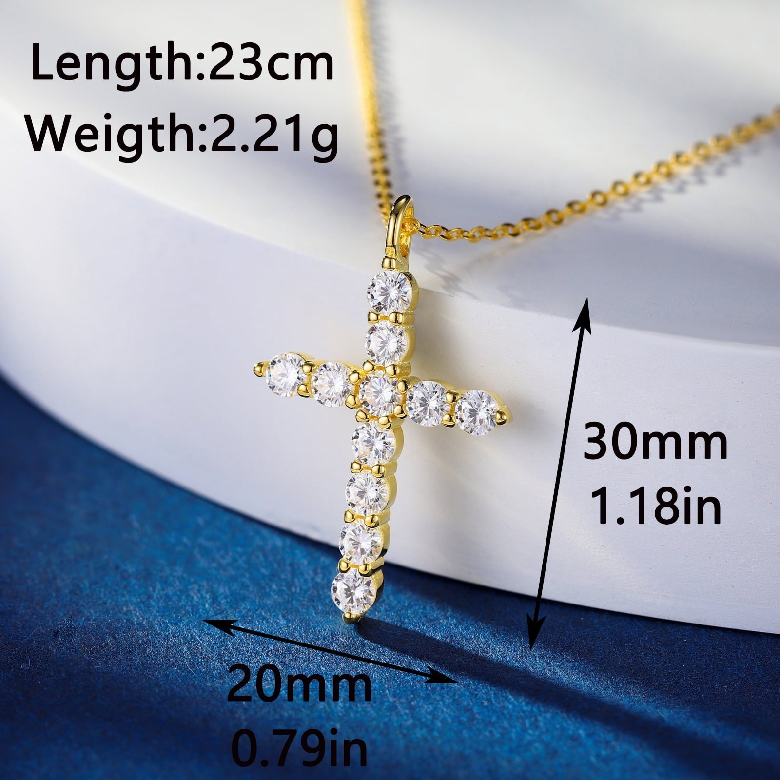 14K Plated Zirconia Cross Pendant Necklace for Women with 925
