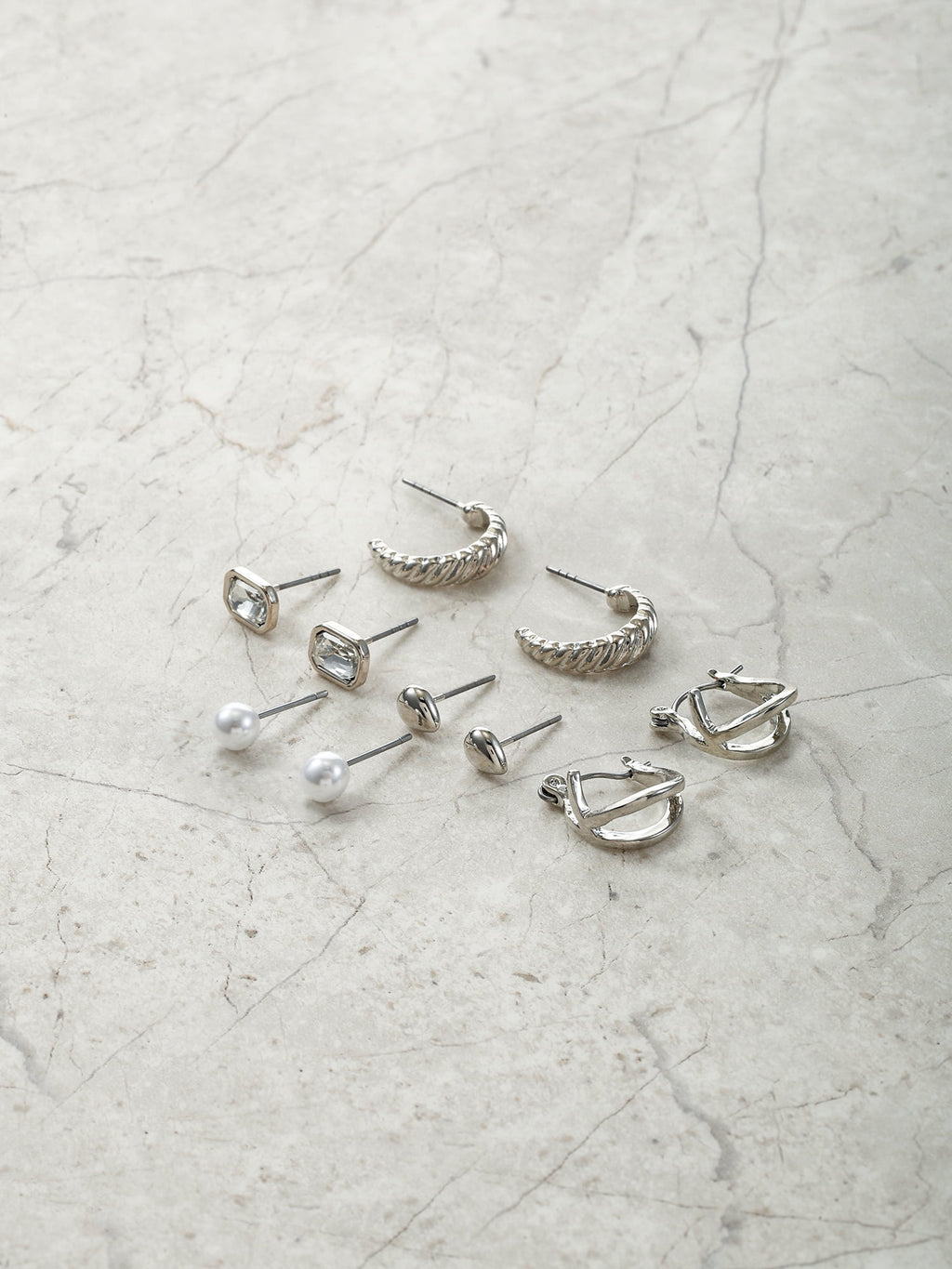 Silvertone Multi Earring Set, 5 Pairs, Initial B