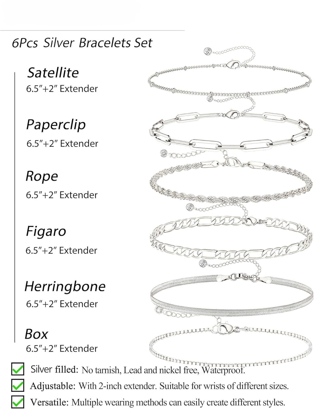 925 Sterling Dainty Bracelets for Women , Pack Gifts for Women