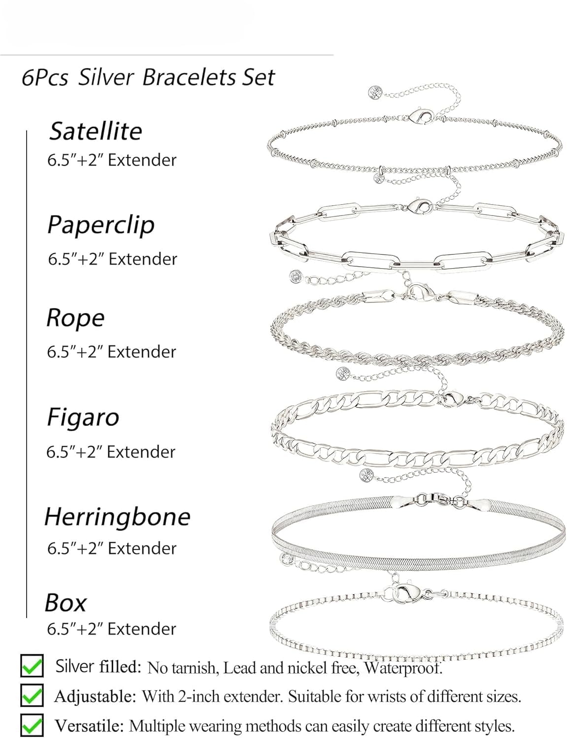 925 Sterling Dainty Bracelets for Women , Pack Gifts for Women