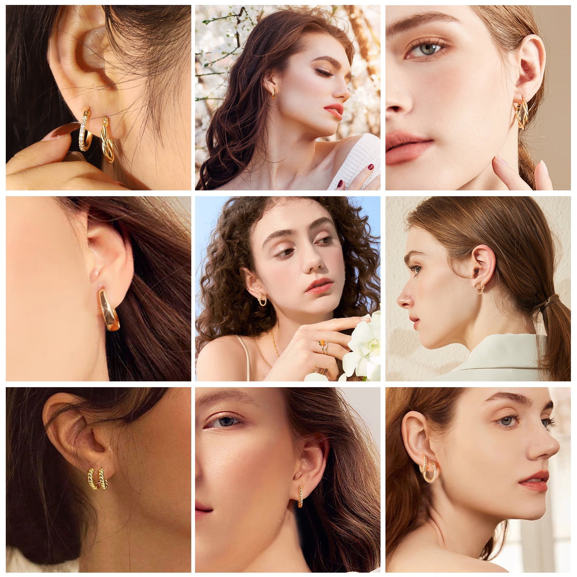 14K Plated Hypoallergenic Small Hoop Earrings Set, Chunky Huggie Stackable Earrings for Women