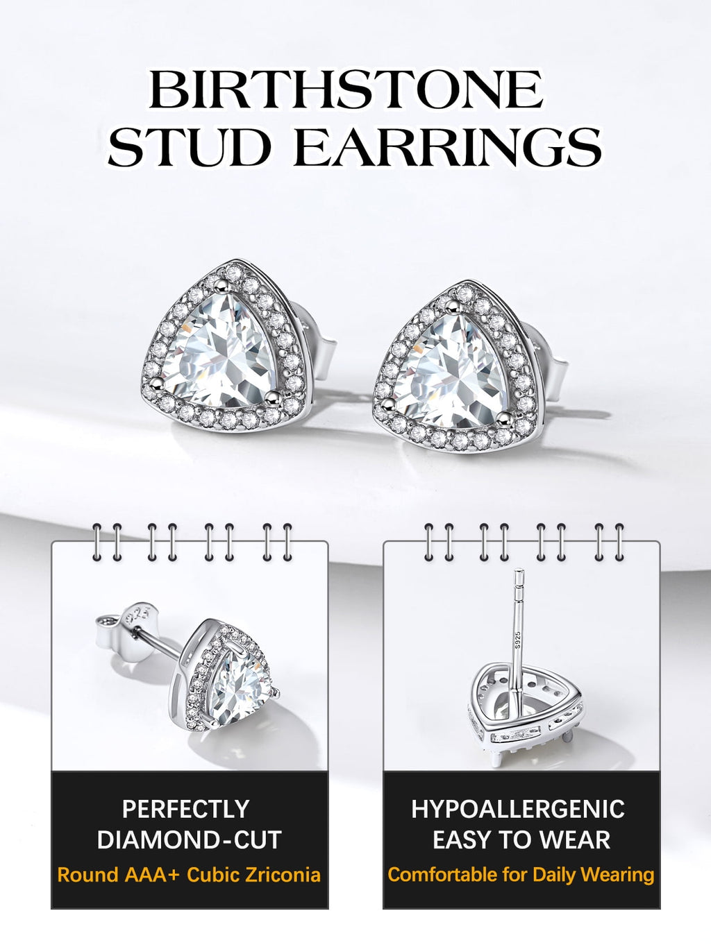 Stud Earrings for Women, 925 Sterling Heart Created Diamond Studs Earrings / Gifts - September