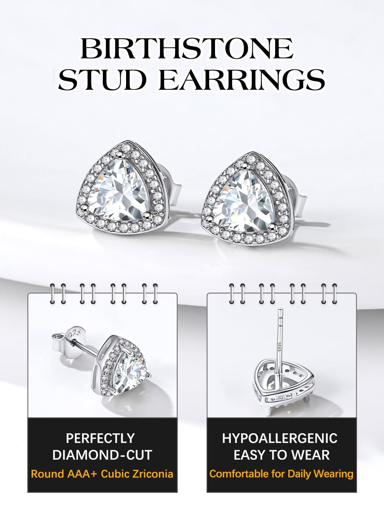 Stud Earrings for Women, 925 Sterling Heart Created Diamond Studs Earrings / Gifts - September