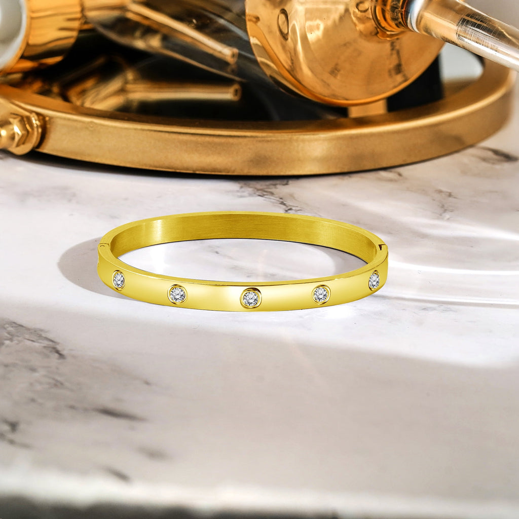 Flush Bezel Bracelet - Stylish Bangle Bracelet Jewelry for Women in White Plating