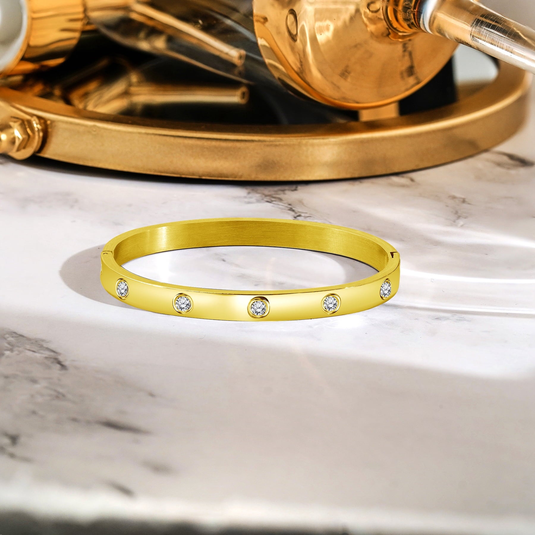 Flush Bezel Bracelet - Stylish Bangle Bracelet Jewelry for Women in White Plating