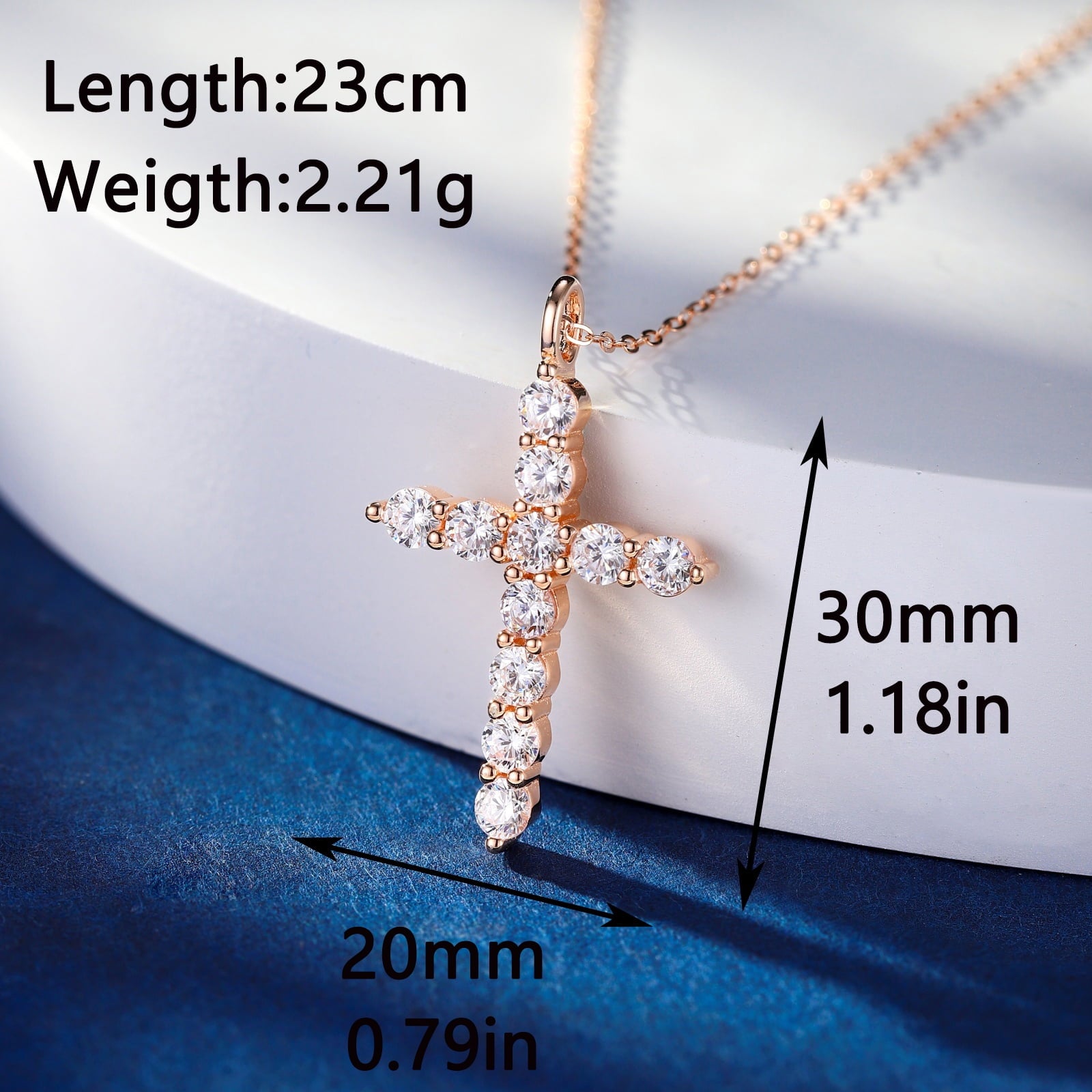 14K Plated Zirconia Cross Pendant Necklace for Women with 925