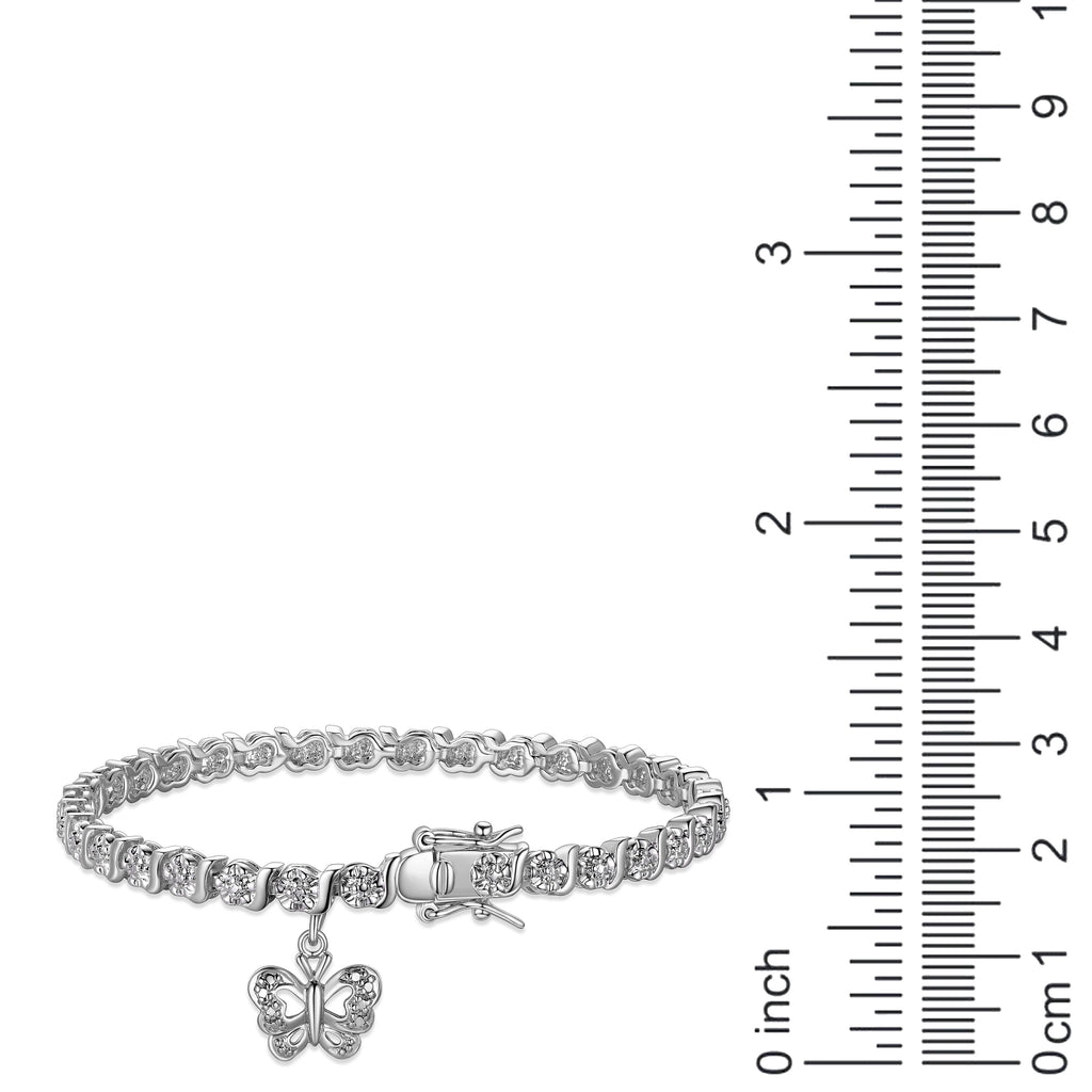 18K Yellow Plated Diamond Accent Cross Charm Tennis Bracelet, 7.25"