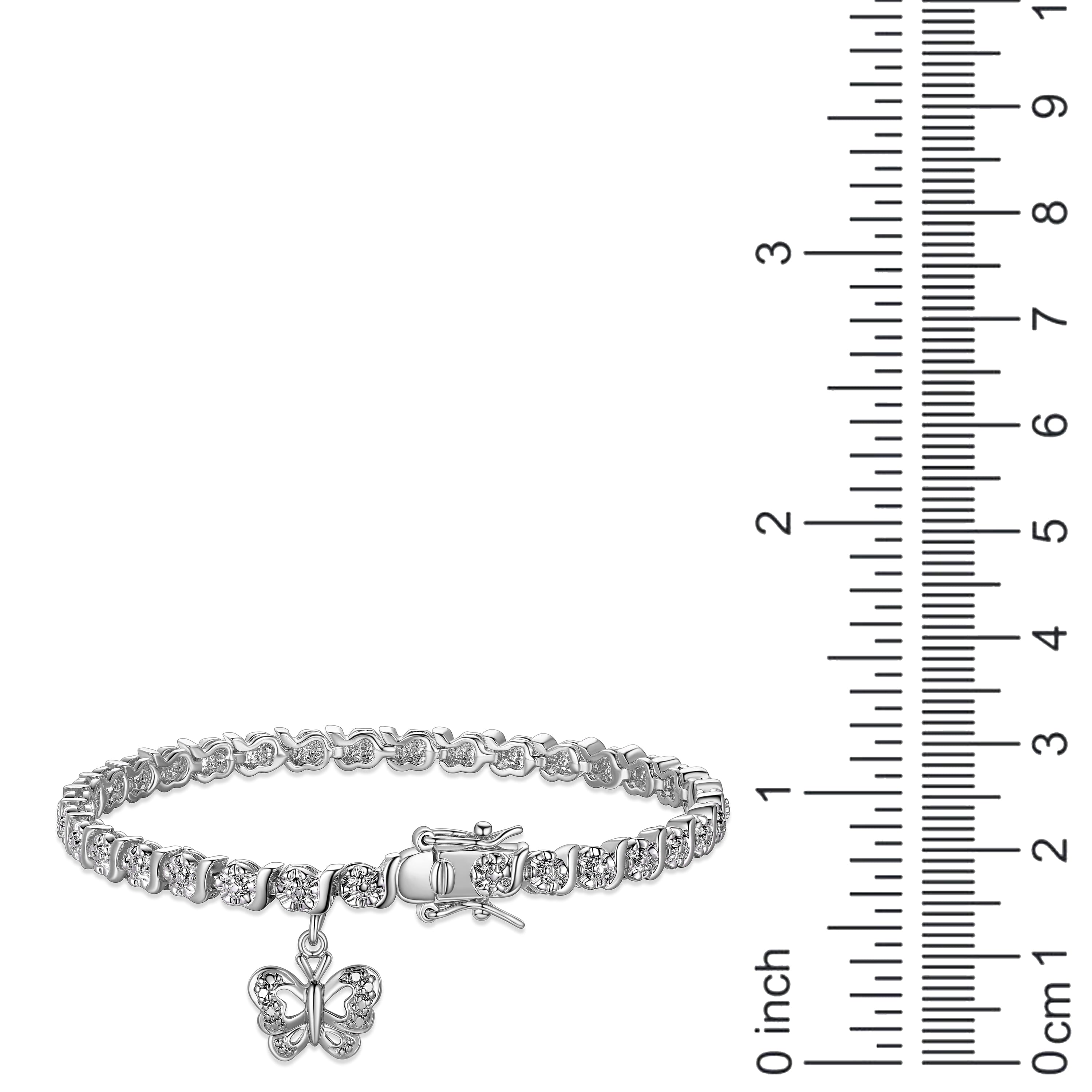 18K Yellow Plated Diamond Accent Cross Charm Tennis Bracelet, 7.25"