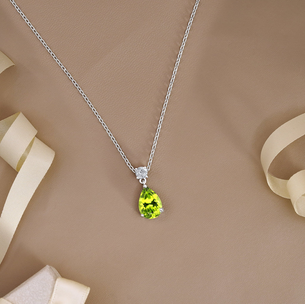 3.25 Cubic Zirconia April - Round and Pear Cut Dangle Pendant Necklace in 18k White Plated for Women