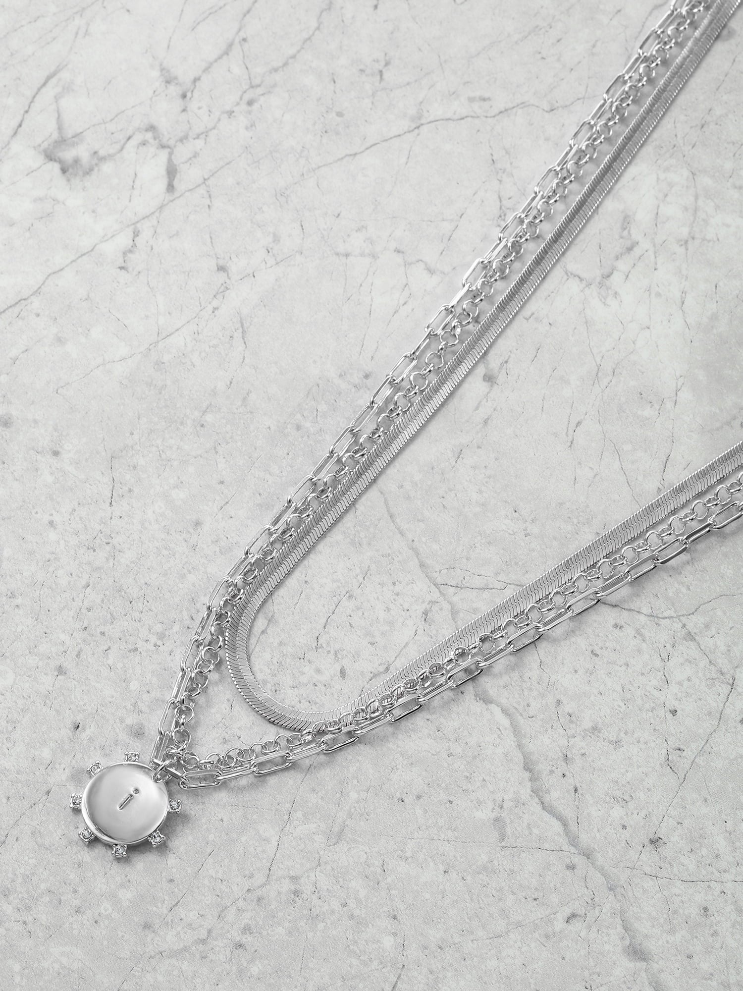 Silvertone Necklace, 3 Piece, Initial A