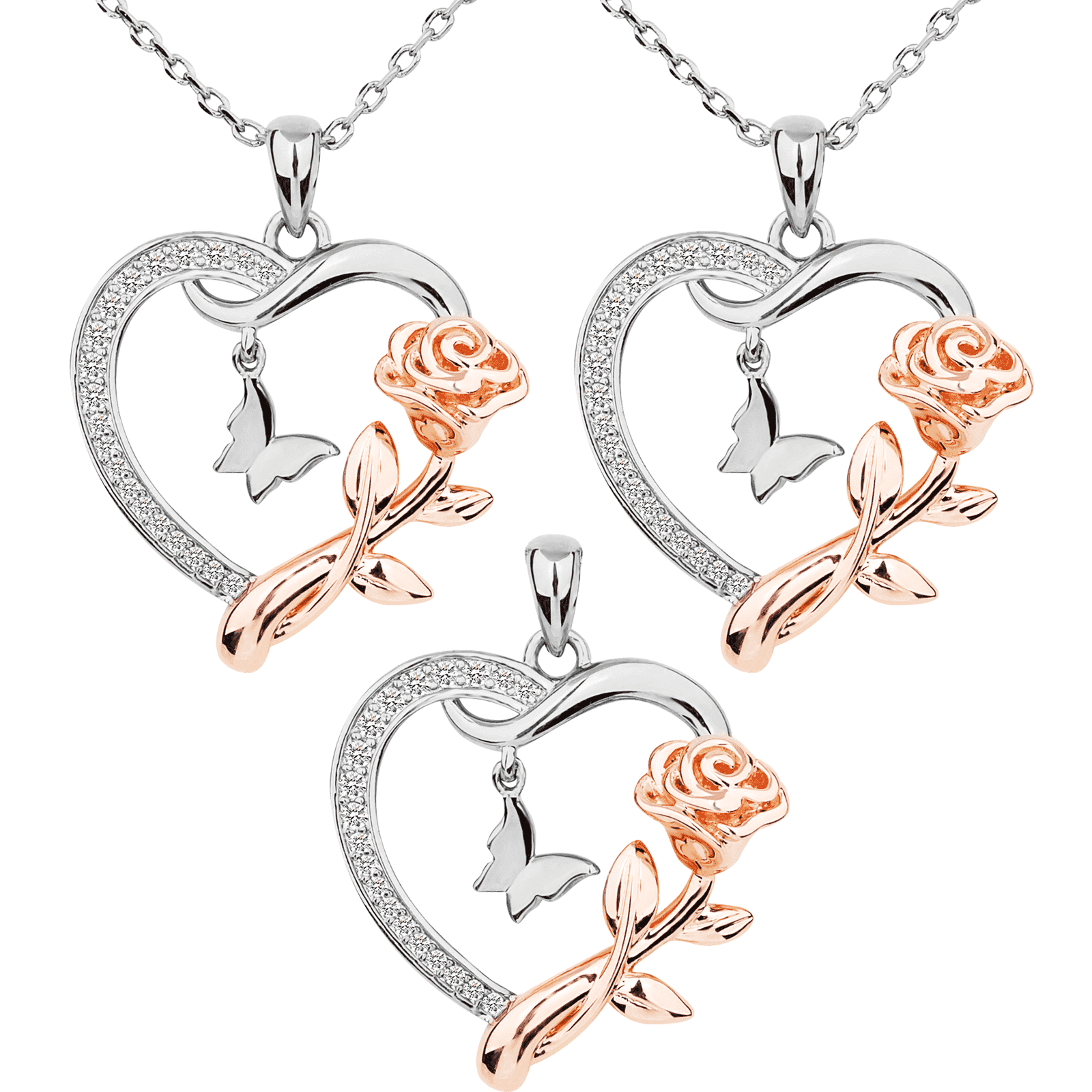 Heart Necklace for Women 14k Plated CZ Rose and Butterfly Jewelry for Women 's Day