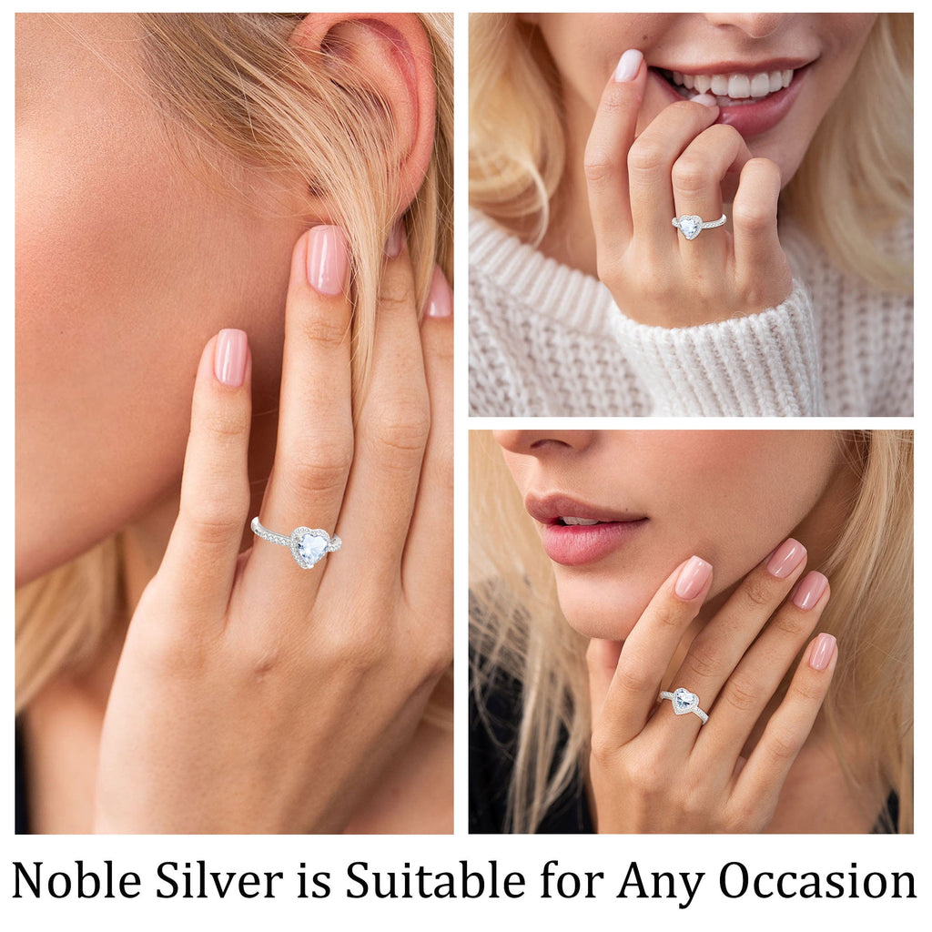 S925 Sterling Plated Heart Rings for Women Girls April Ring with CZ Eternity Band Wedding Easter Basket Stuffers Jewelry Gifts Teen Adults Kids