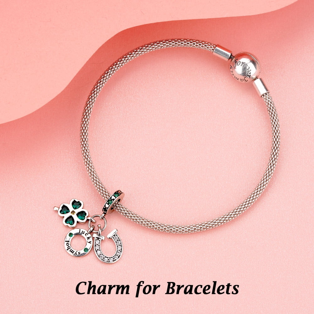 925 Sterling Charm for Bracelets Four Leaf Clover Lucky OpenWork Bead Charm Women Bracelet Charm