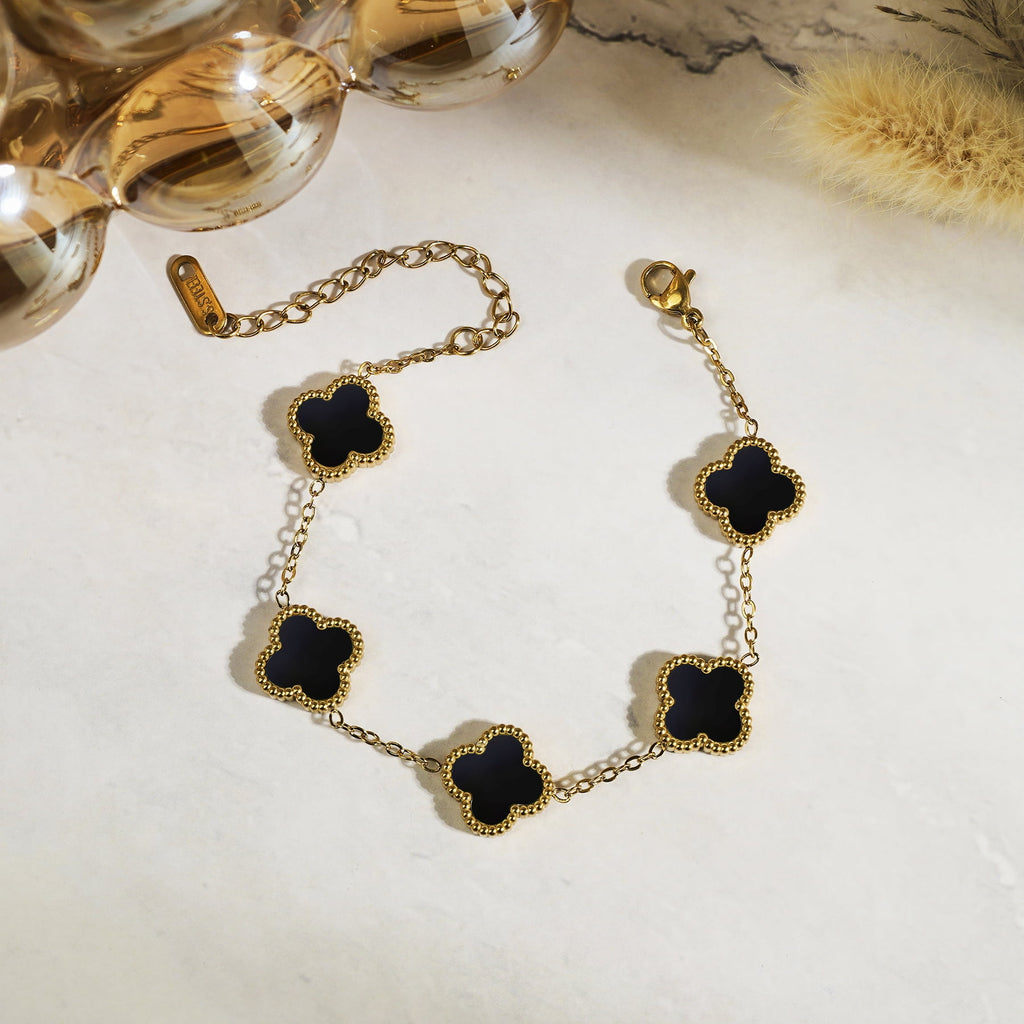 White Flower Link Bracelet in Yellow Plated