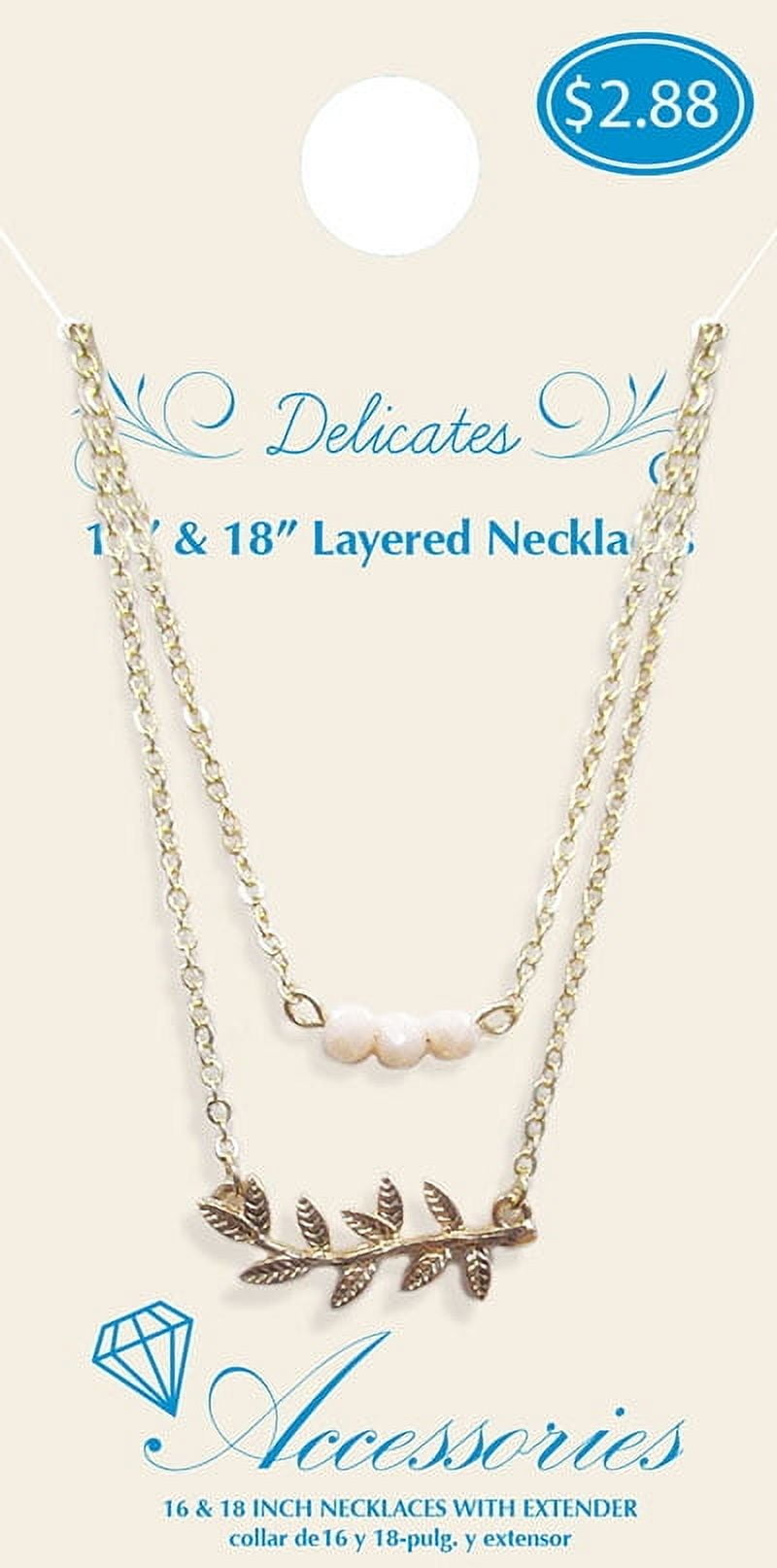 Women's Tone Delicate Duo Layered Peach Glass Bead and Leaf Necklaces.