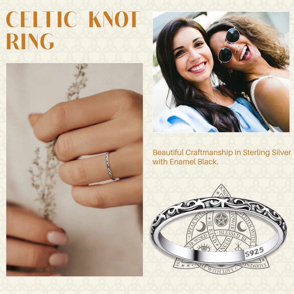 925 Sterling Celtic Knot Band Ring, 2MM Thin Vintage Finger Thumb Ring for Women