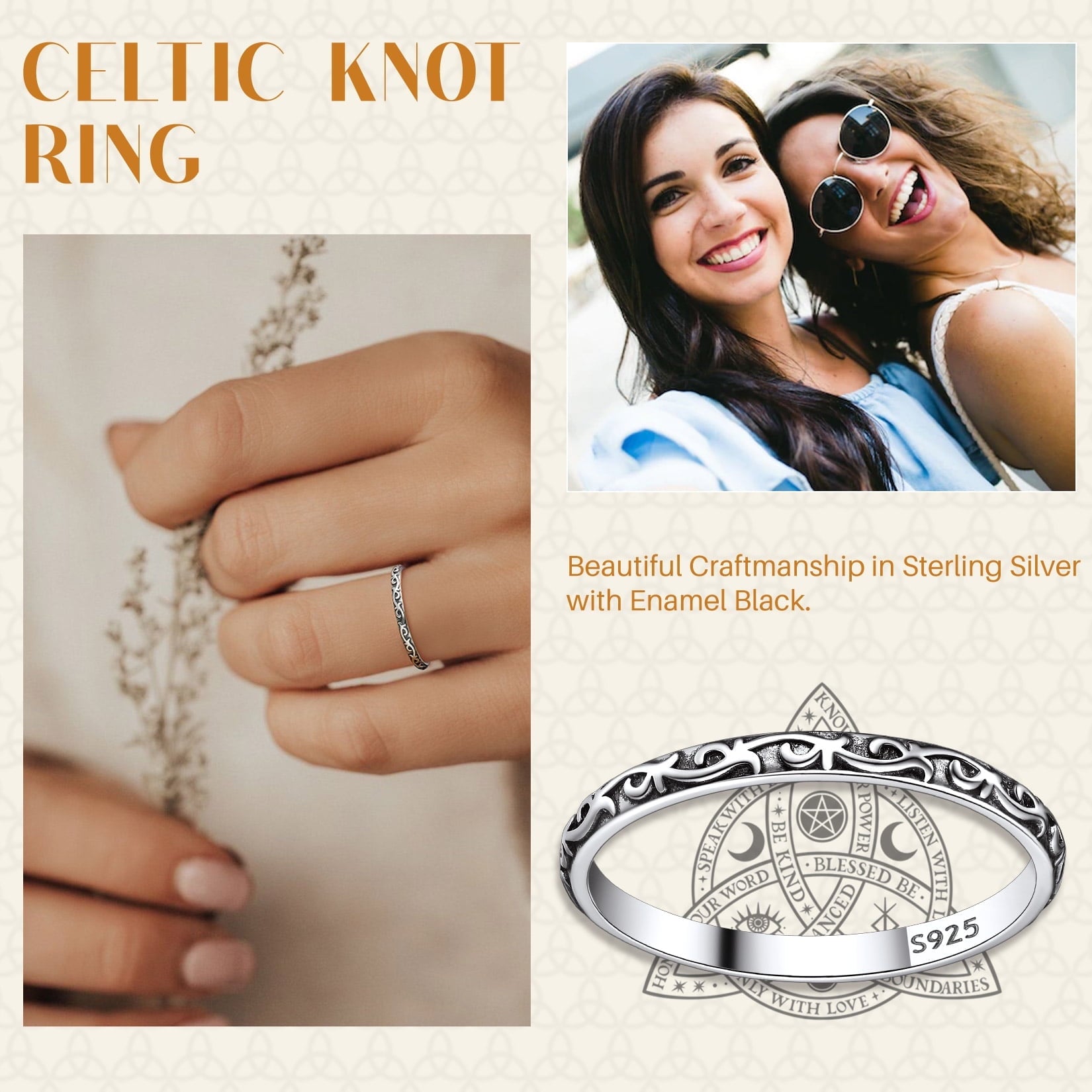925 Sterling Celtic Knot Band Ring, 2MM Thin Vintage Finger Thumb Ring for Women