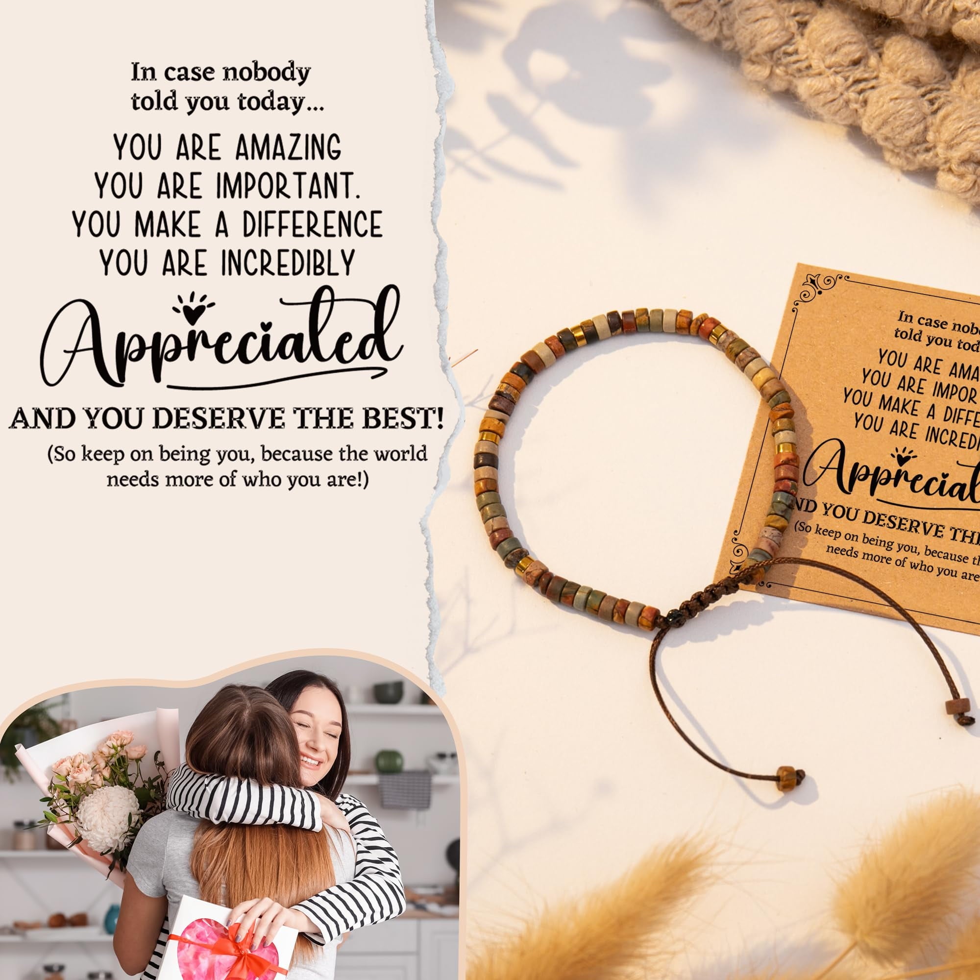 Inspirational Gifts Bracelets for Women - Healing Stone Bracelets - Cheer Up Appreciation for Teachers Women Friends Sister Bestie Coworkers Employees