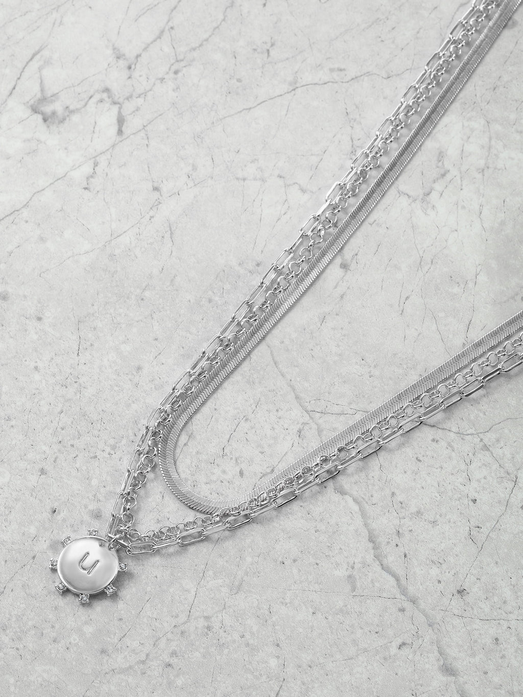 Silvertone Necklace, 3 Piece, Initial A
