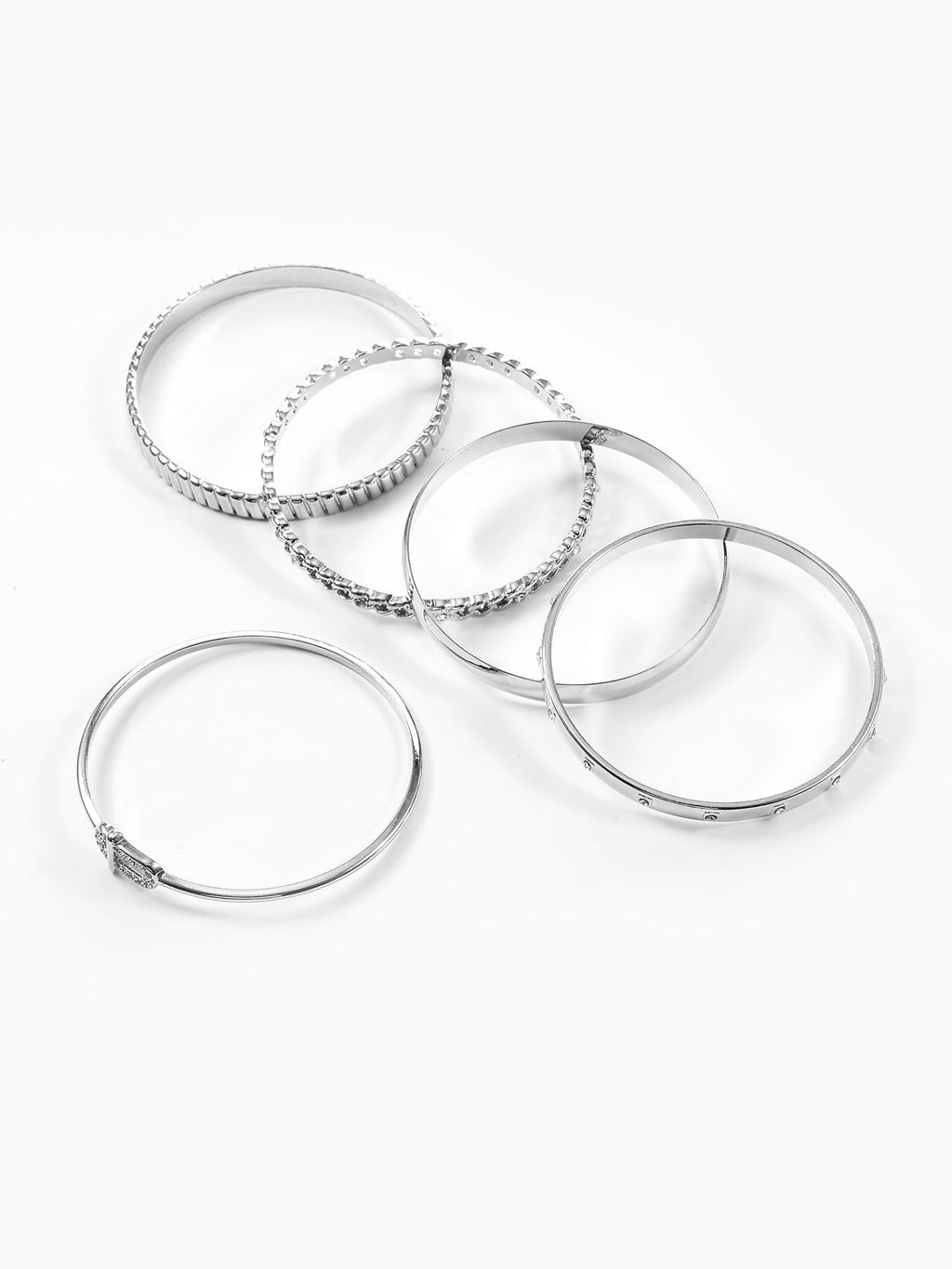 Silvertone Bangle Bracelet Set, 5 Bracelets