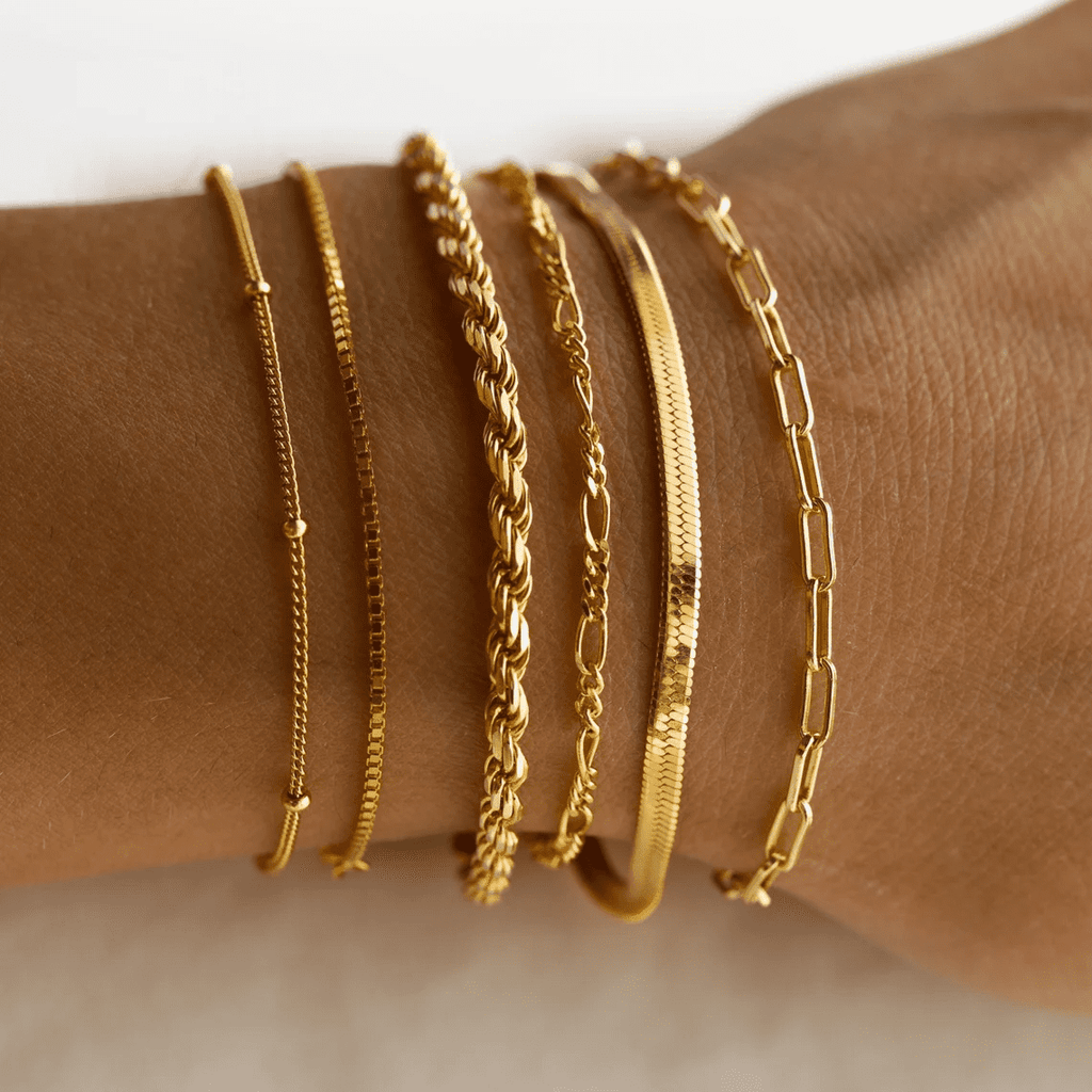 6PCS Bracelets for Women 14K Plated Dainty Layered Stacking Jewelry Set Gifts