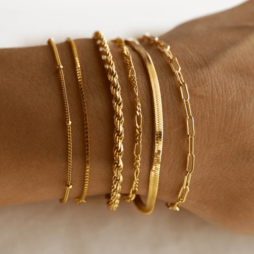 6PCS Bracelets for Women 14K Plated Dainty Layered Stacking Jewelry Set Gifts