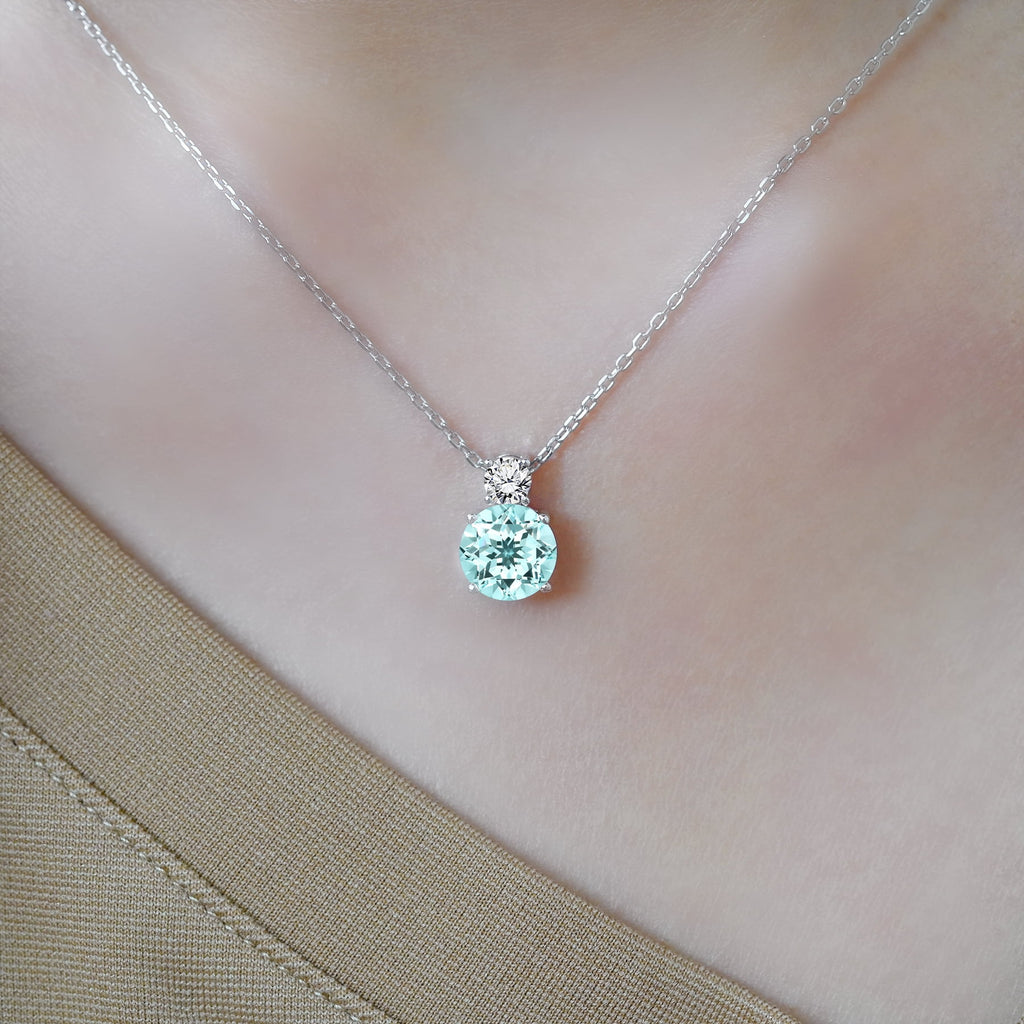 3.25 Cubic Zirconia April - Round and Pear Cut Dangle Pendant Necklace in 18k White Plated for Women