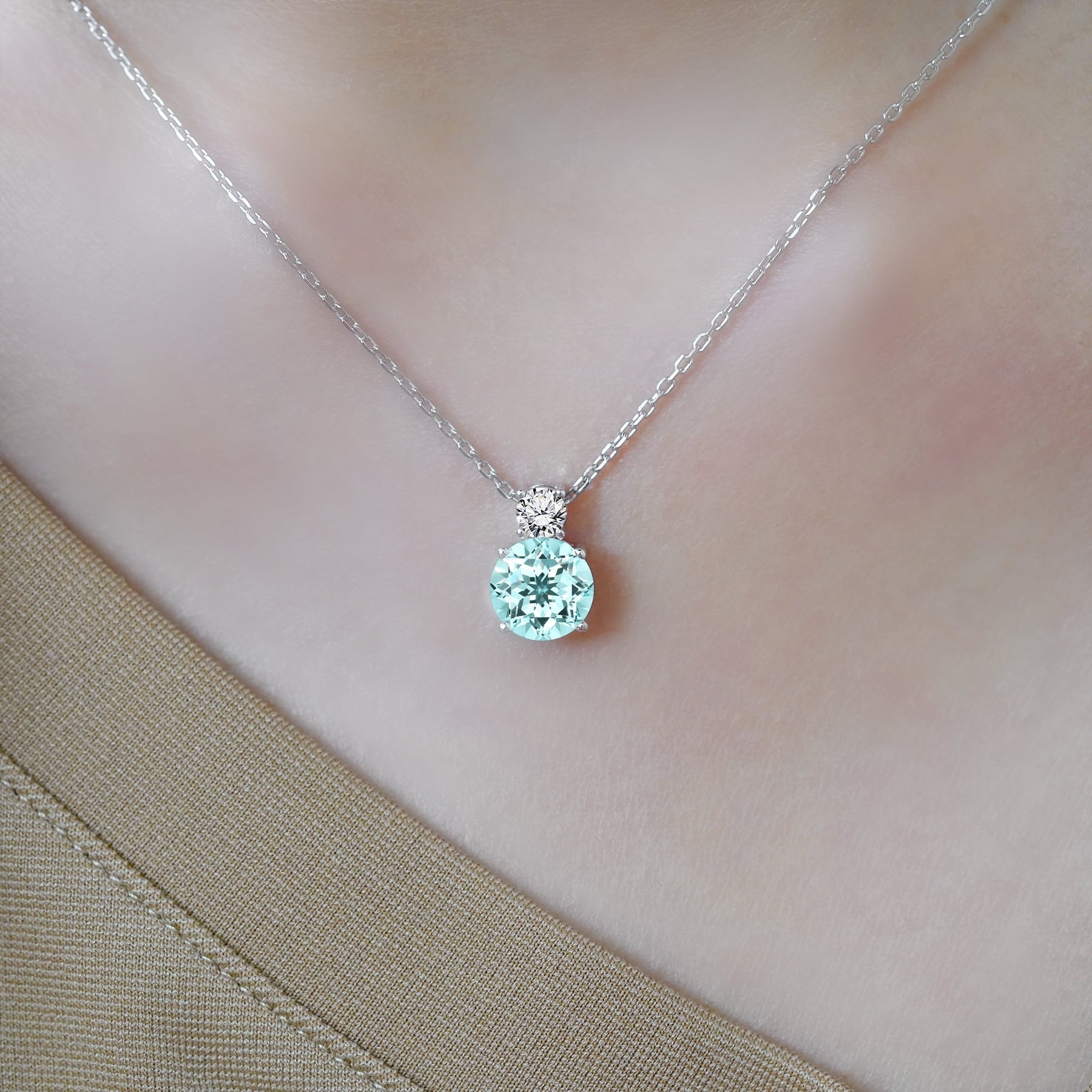 3.25 Cubic Zirconia April - Round and Pear Cut Dangle Pendant Necklace in 18k White Plated for Women