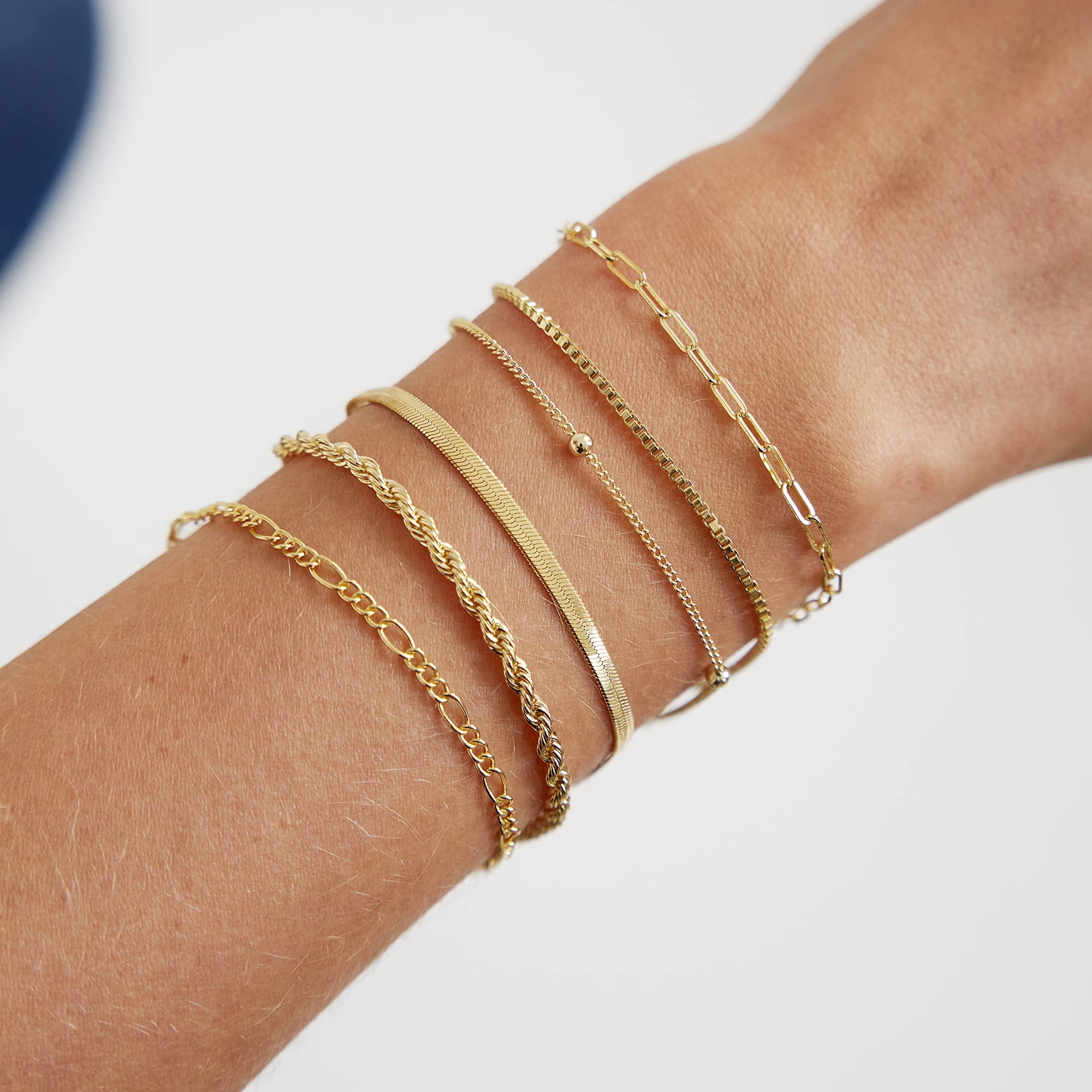 6PCS Bracelets for Women 14K Plated Dainty Layered Stacking Jewelry Set Gifts